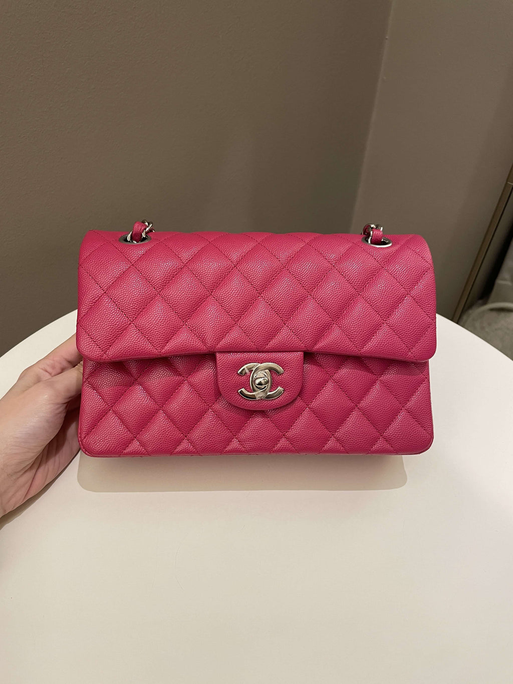 Chanel Classic Quilted Small Double Flap Rose Fuschia Caviar