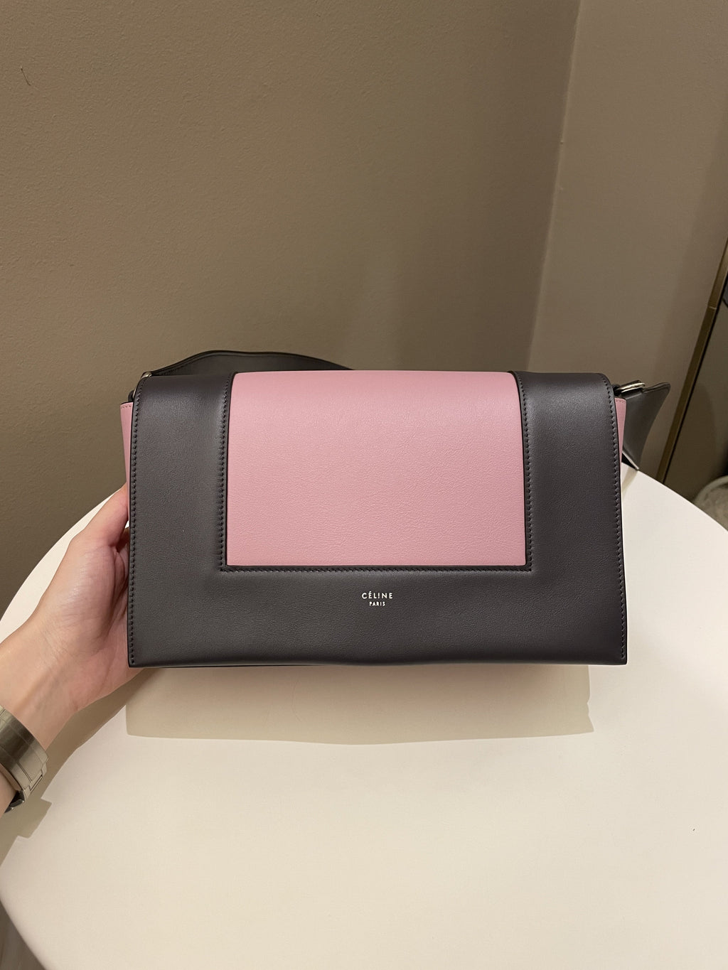 Celine Bi-Colour Medium Frame Bag  Rose Black Calfskin
