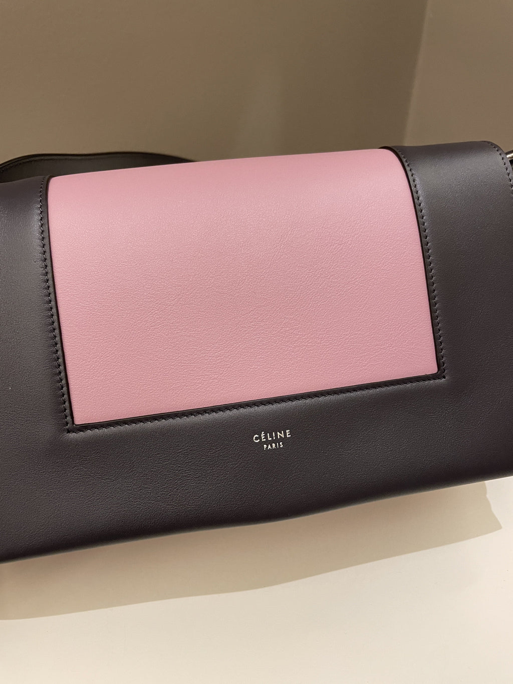 Celine Bi-Colour Medium Frame Bag  Rose Black Calfskin