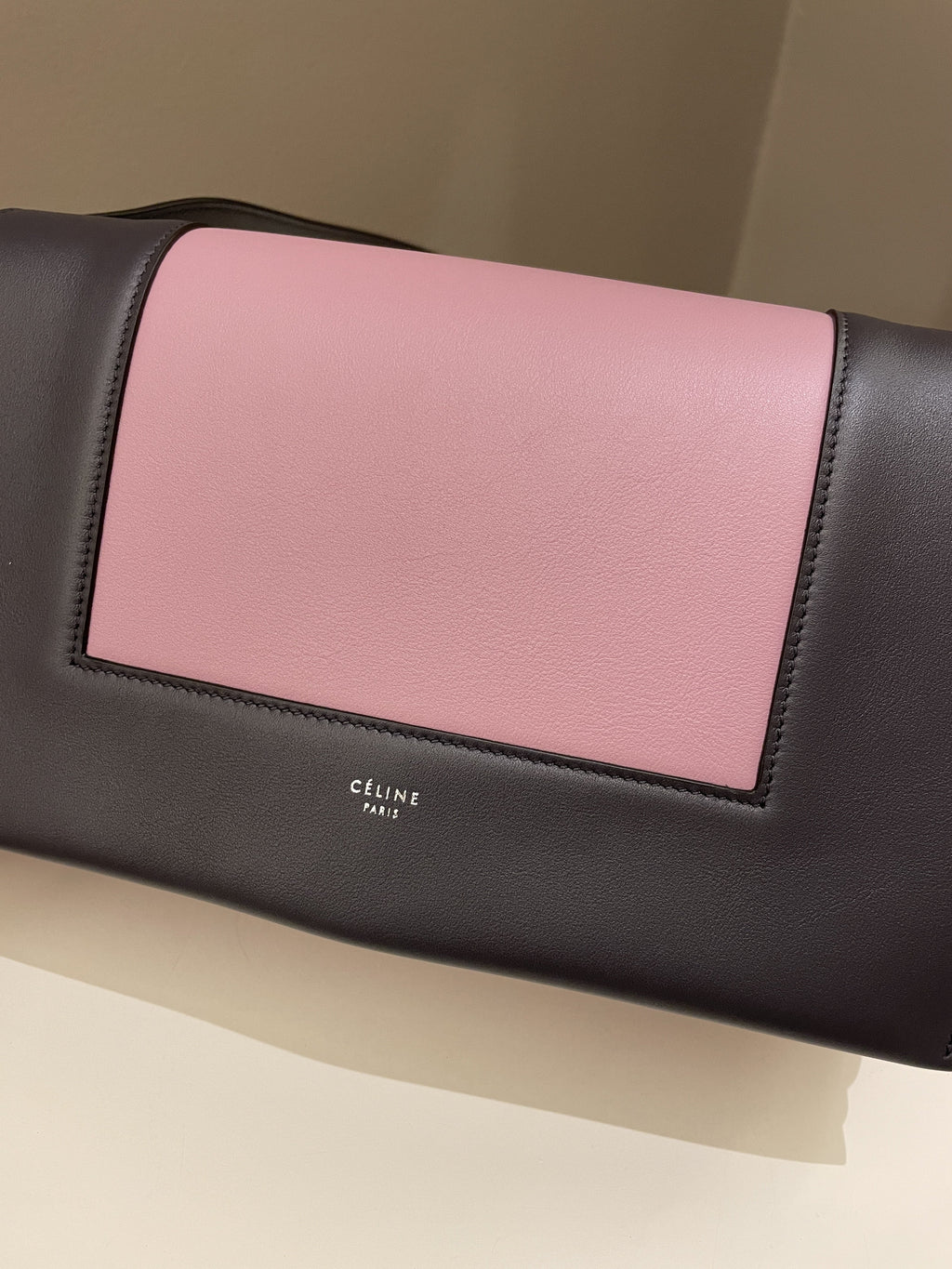 Celine Bi-Colour Medium Frame Bag  Rose Black Calfskin