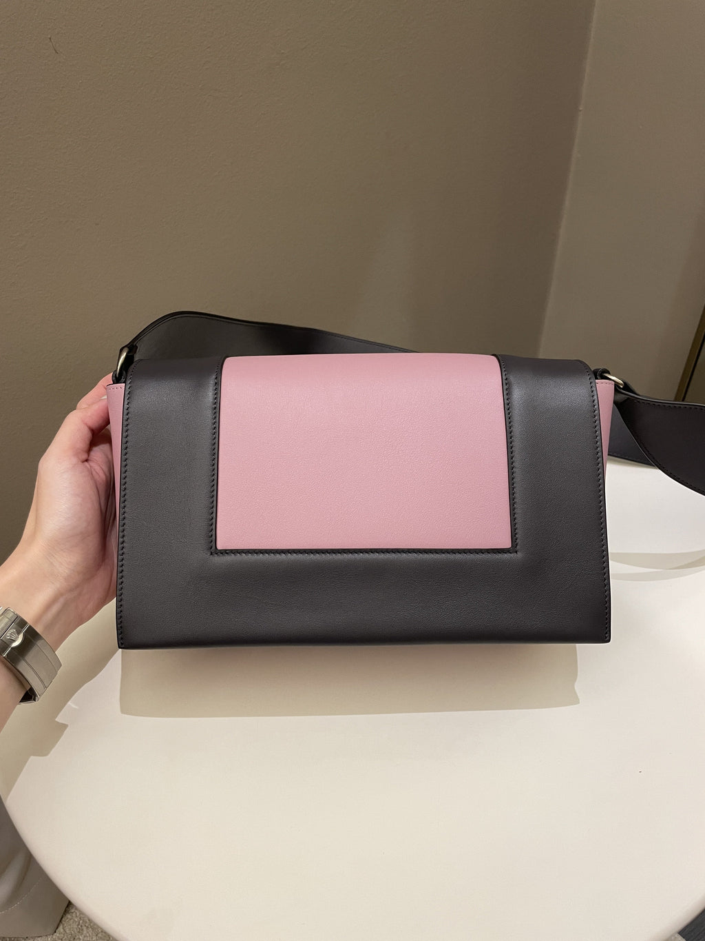Celine Bi-Colour Medium Frame Bag  Rose Black Calfskin