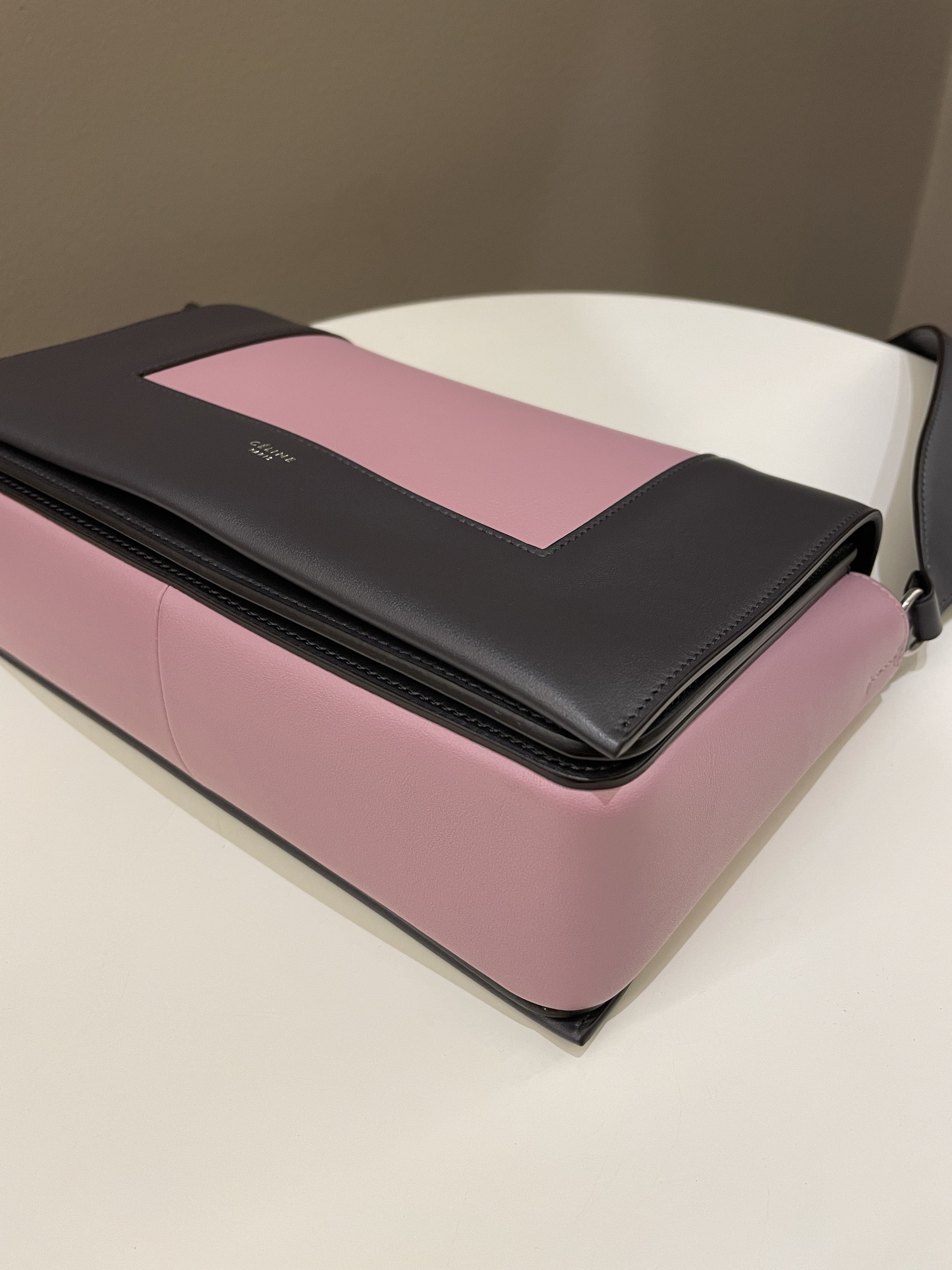 Celine Bi-Colour Medium Frame Bag  Rose Black Calfskin