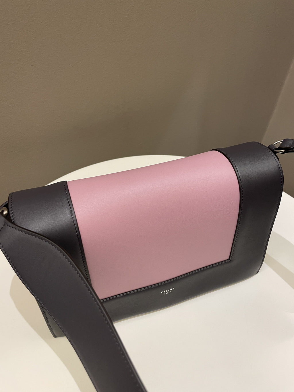 Celine Bi-Colour Medium Frame Bag  Rose Black Calfskin