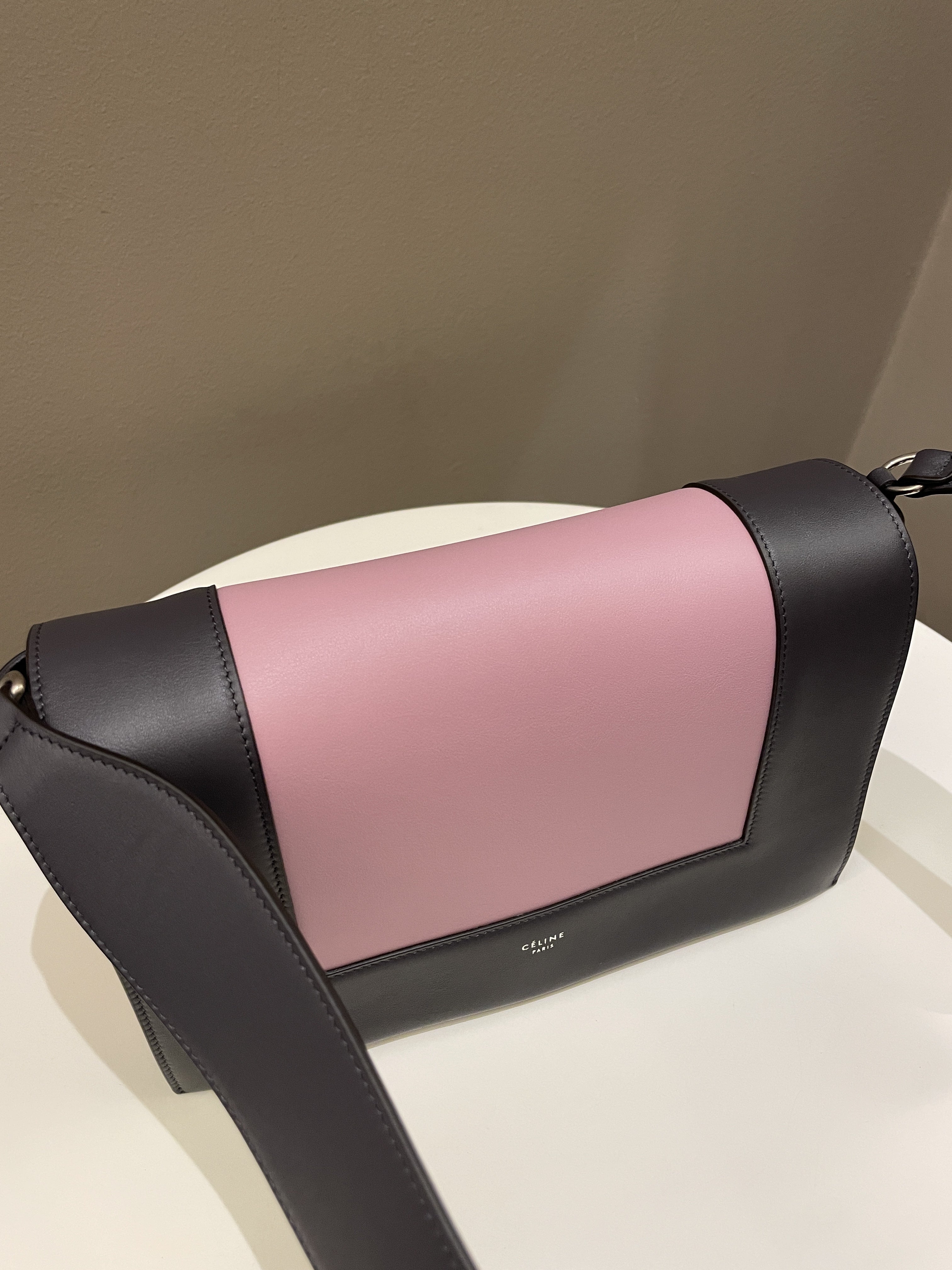 Celine Bi-Colour Medium Frame Bag  Rose Black Calfskin