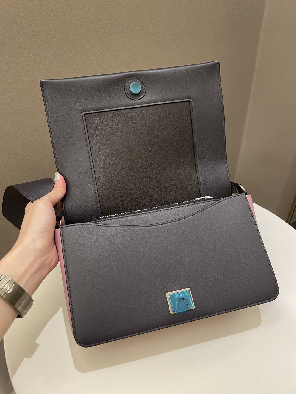 Celine Bi-Colour Medium Frame Bag  Rose Black Calfskin