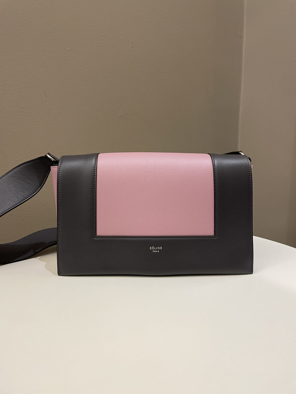 Celine Bi-Colour Medium Frame Bag  Rose Black Calfskin