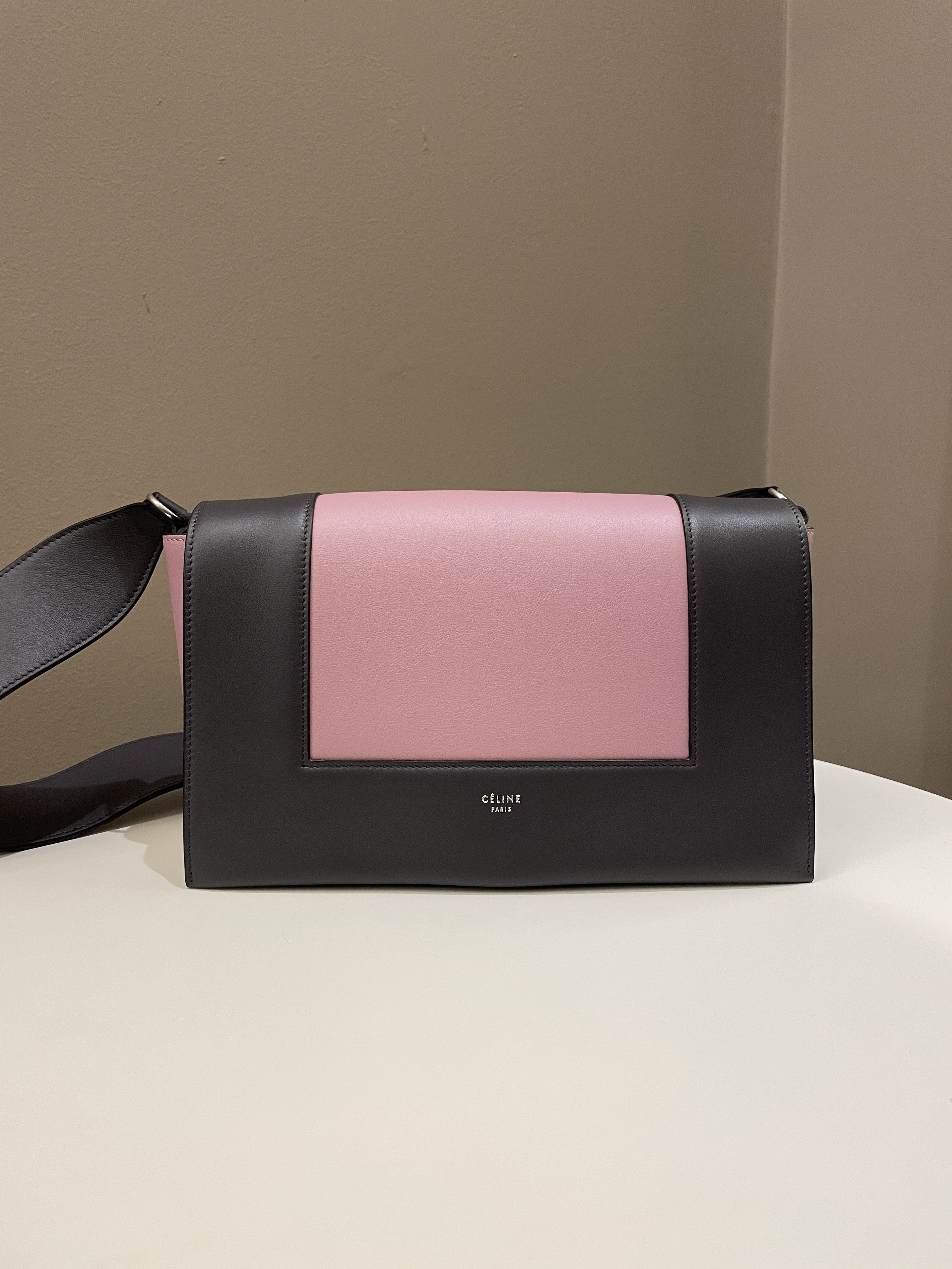 Celine Bi-Colour Medium Frame Bag  Rose Black Calfskin