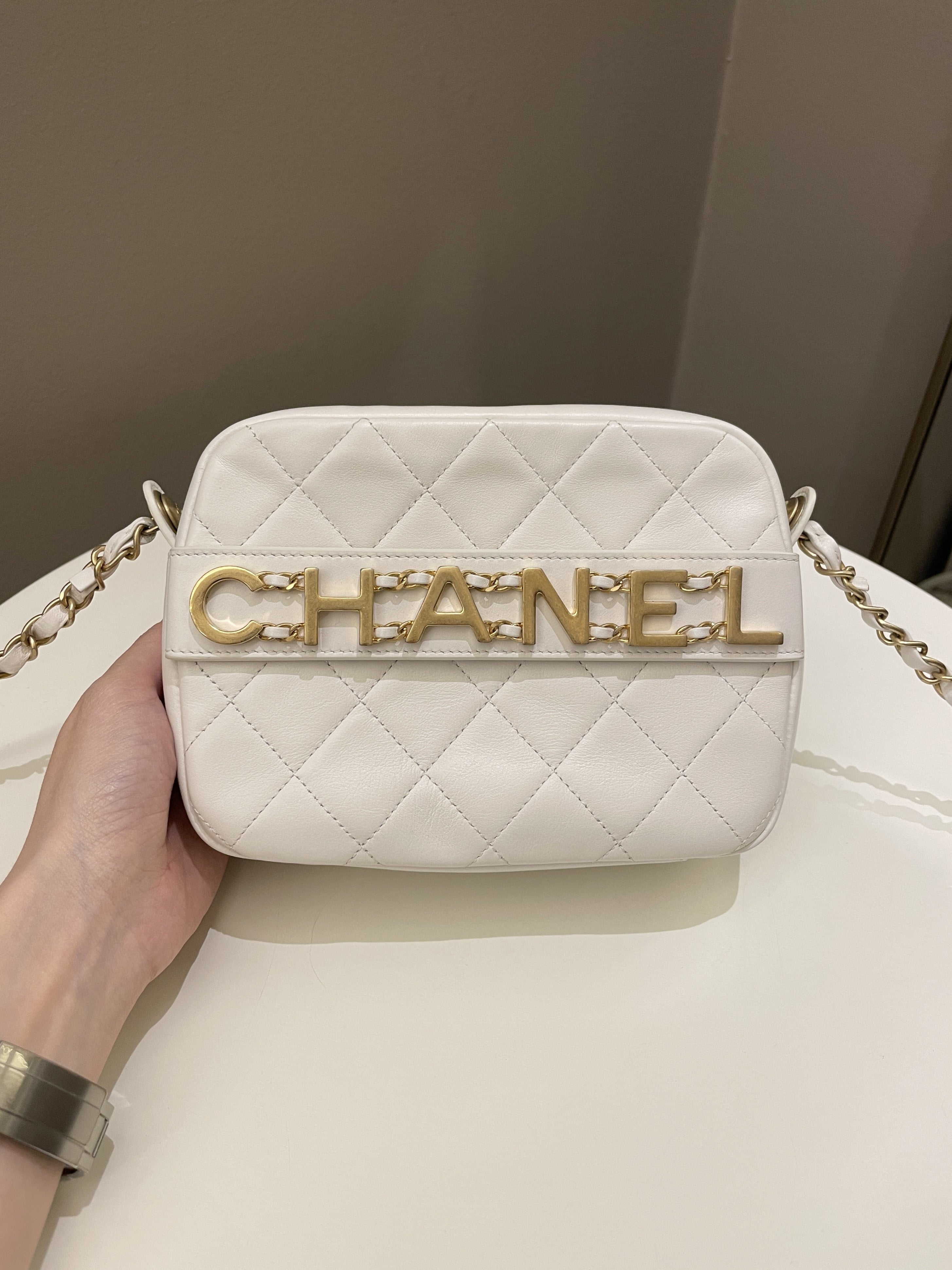 Chanel C H A N E L Lettering Camera Bag  Ivory Calfskin