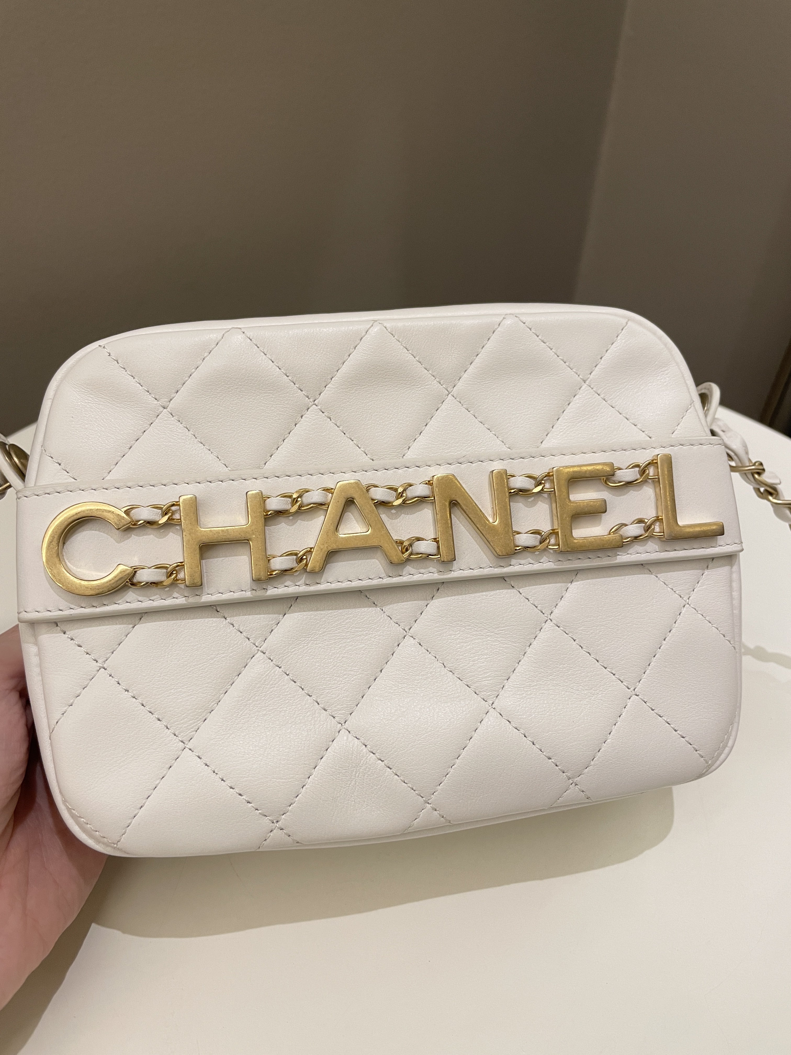 Chanel C H A N E L Lettering Camera Bag  Ivory Calfskin
