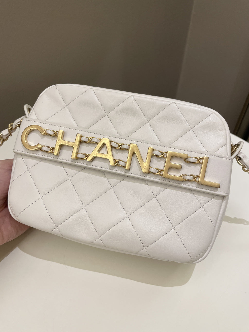 Chanel C H A N E L Lettering Camera Bag  Ivory Calfskin