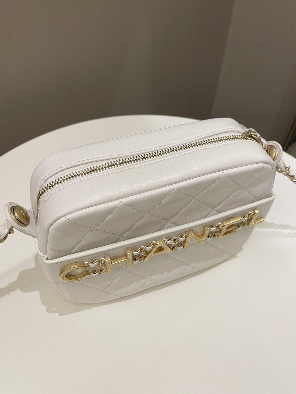 Chanel C H A N E L Lettering Camera Bag  Ivory Calfskin