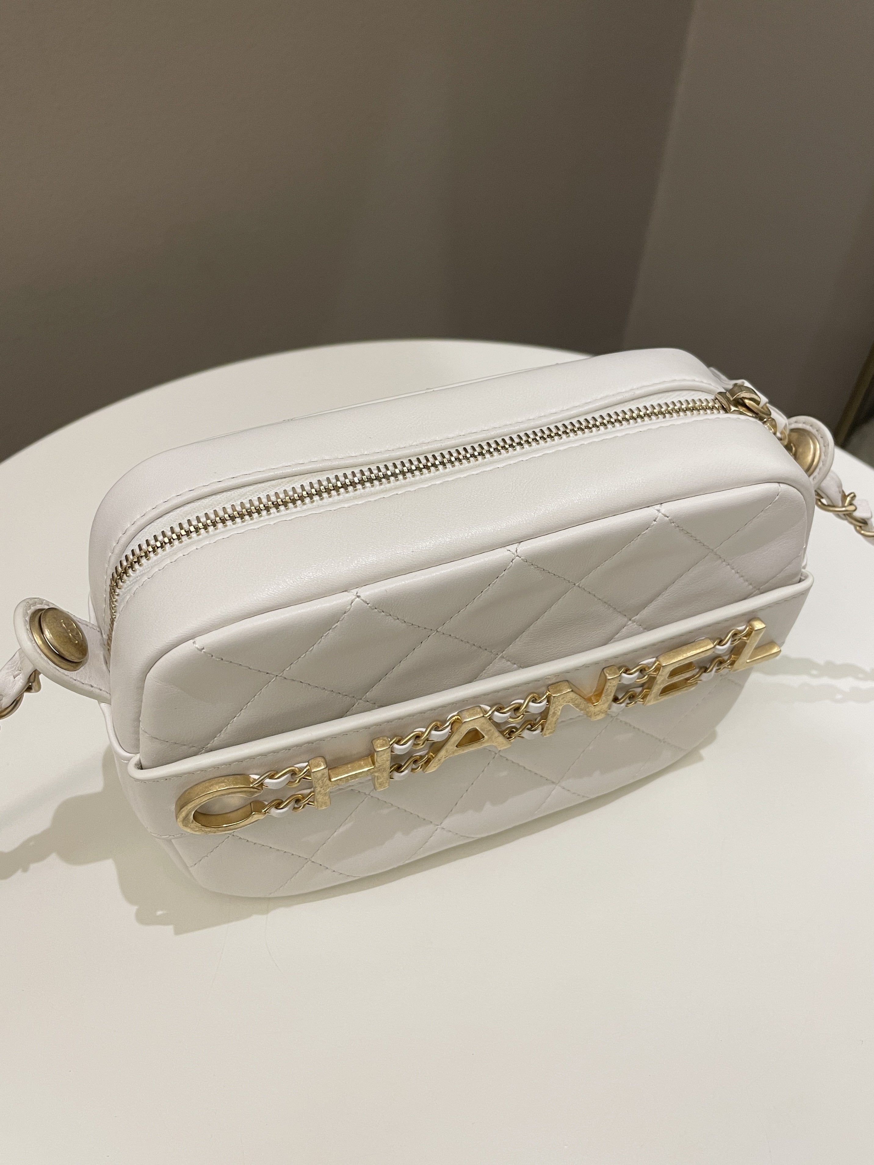 Chanel C H A N E L Lettering Camera Bag  Ivory Calfskin