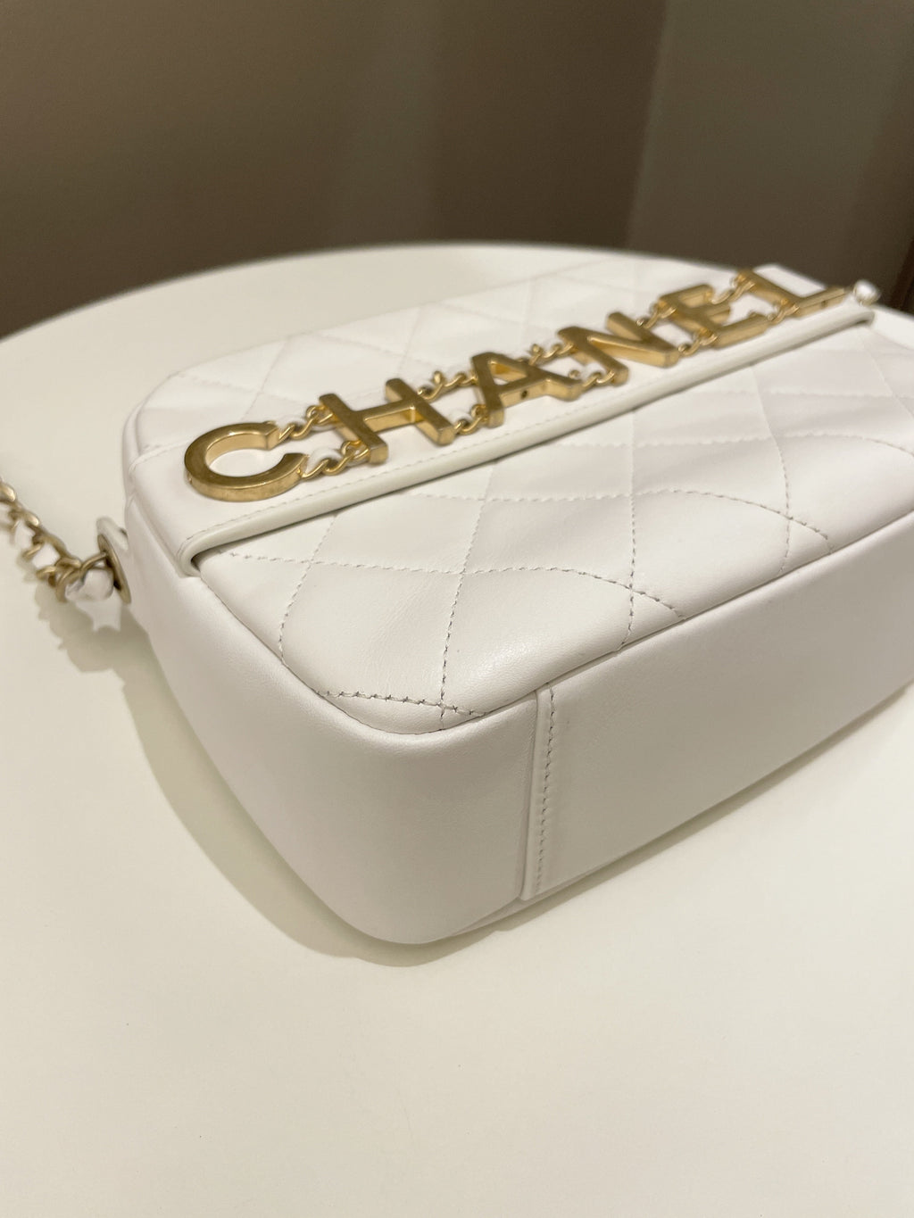 Chanel C H A N E L Lettering Camera Bag  Ivory Calfskin