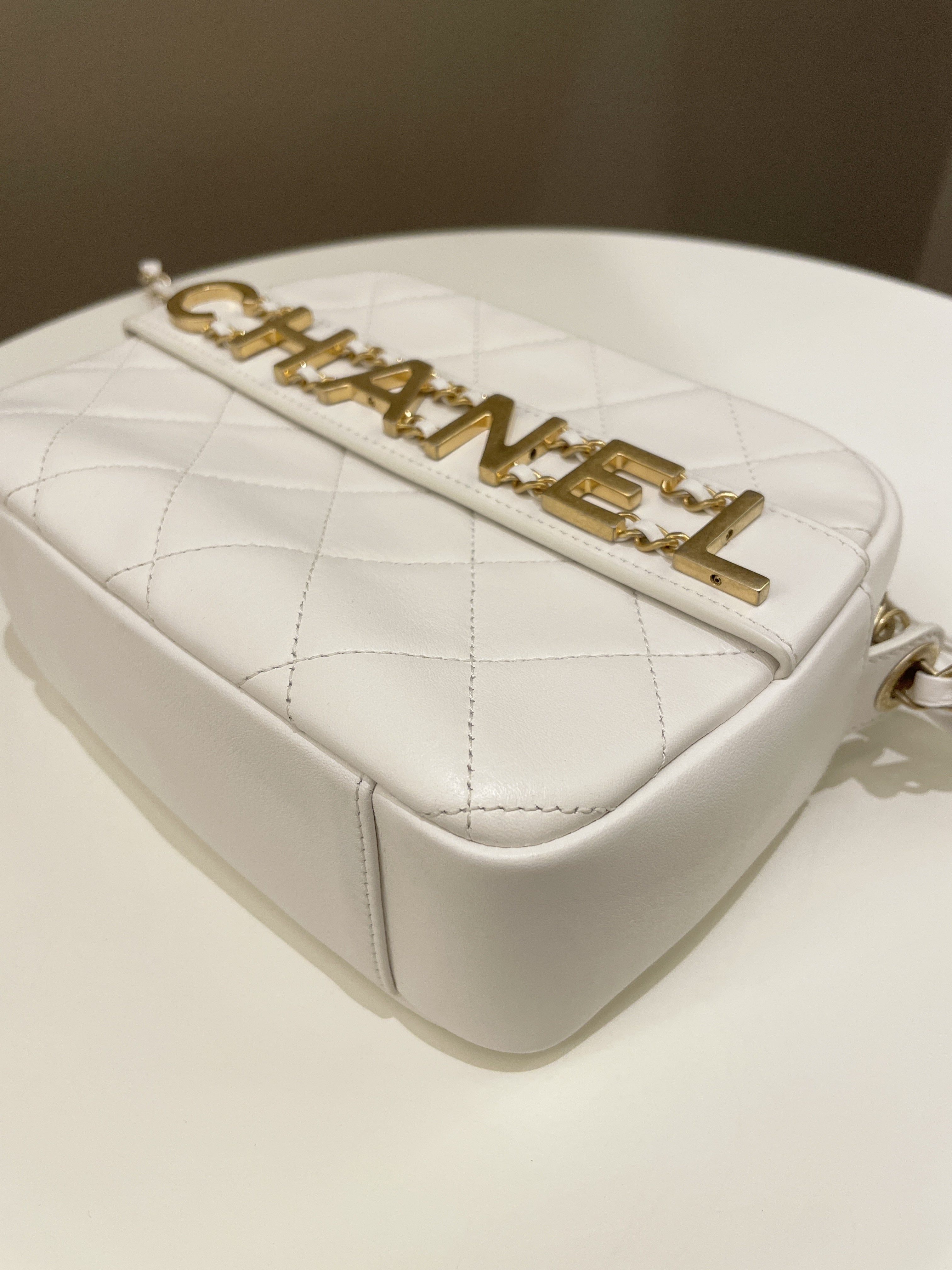 Chanel C H A N E L Lettering Camera Bag  Ivory Calfskin