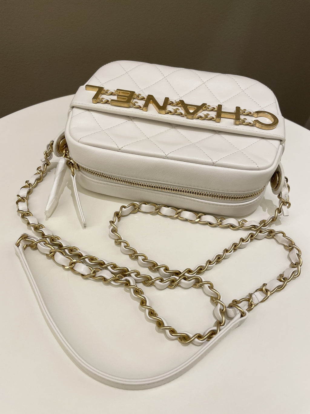 Chanel C H A N E L Lettering Camera Bag  Ivory Calfskin
