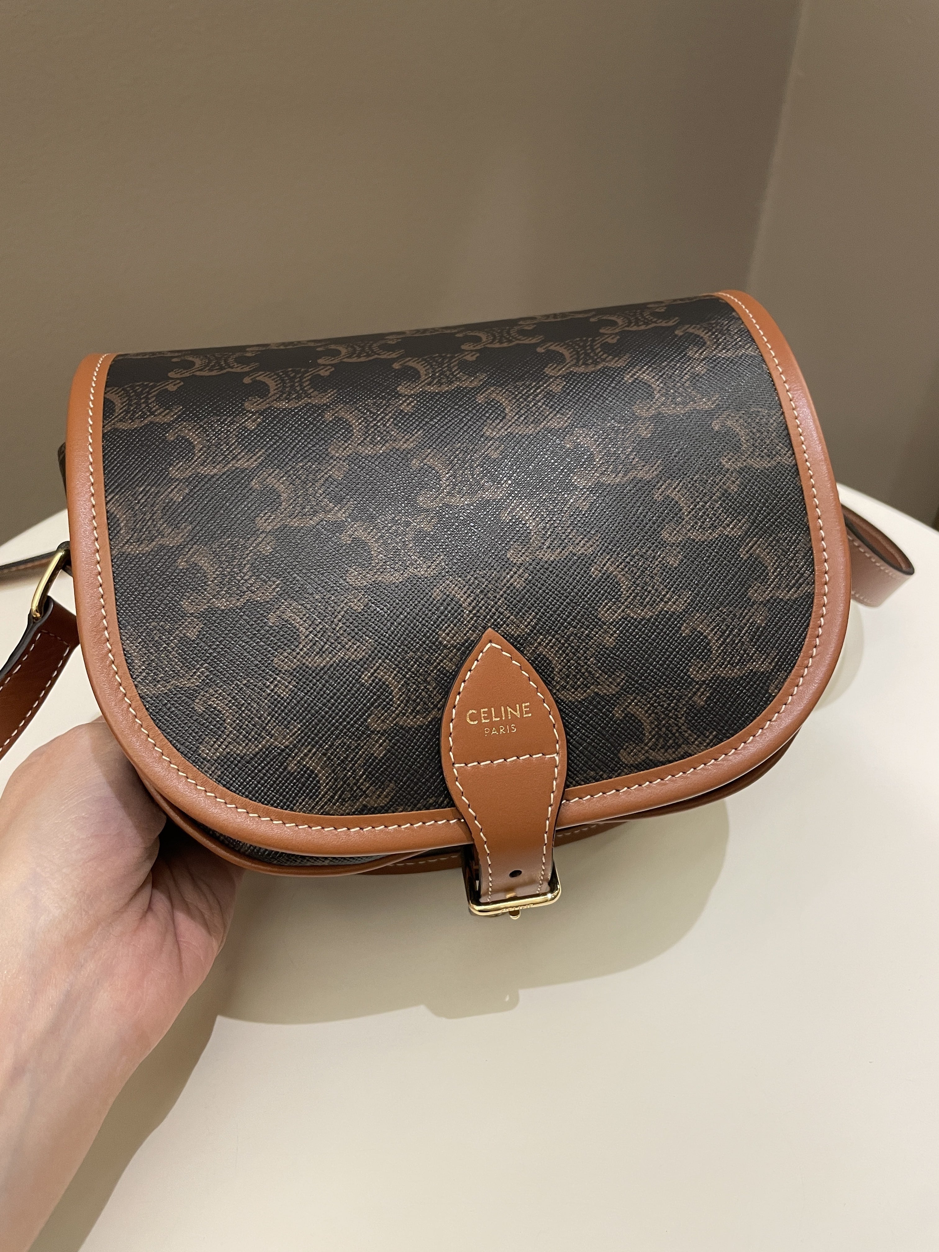 Celine Folco Medium Bag Tan Canvas/ Calfskin