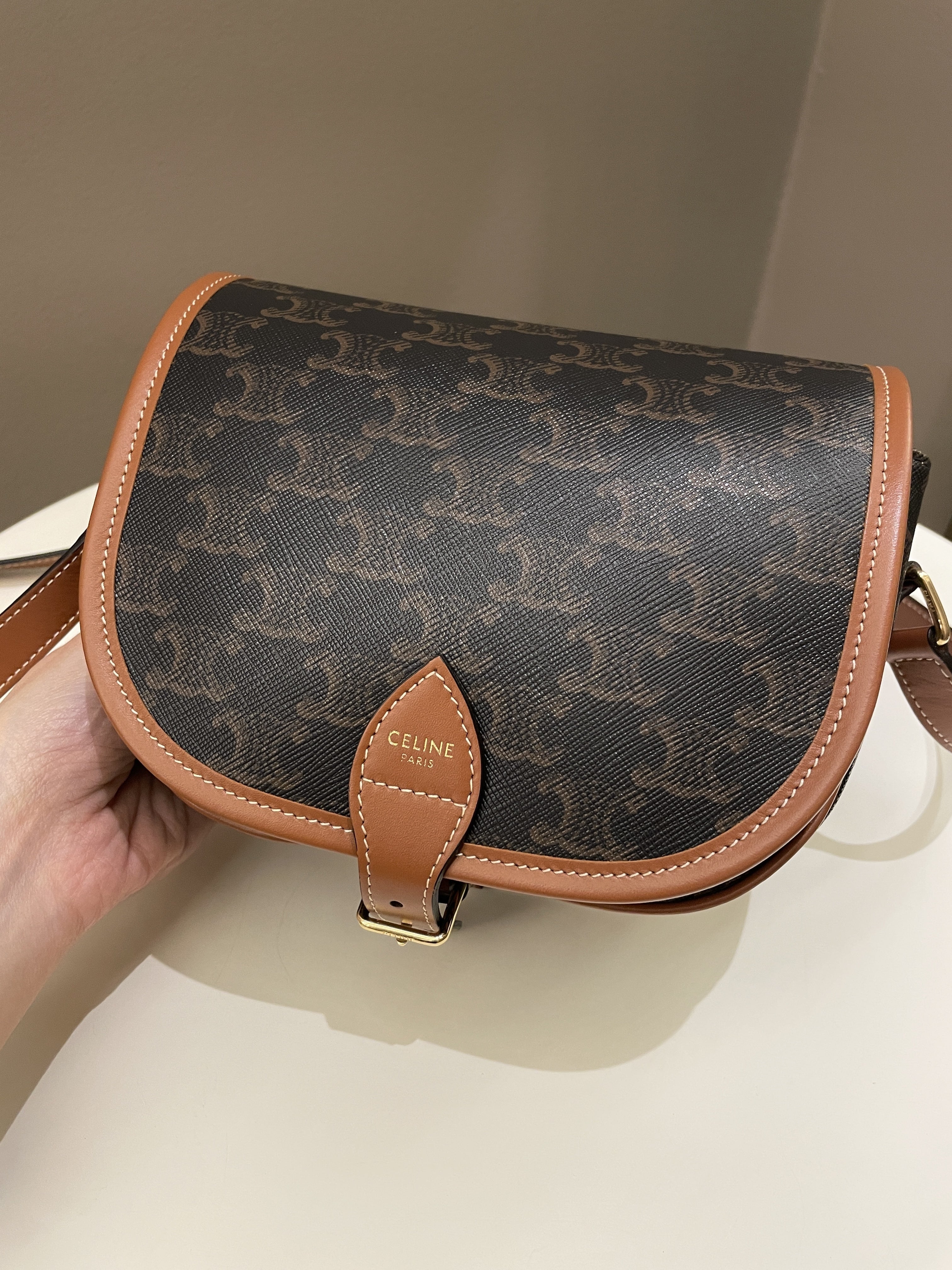 Celine Folco Medium Bag Tan Canvas/ Calfskin