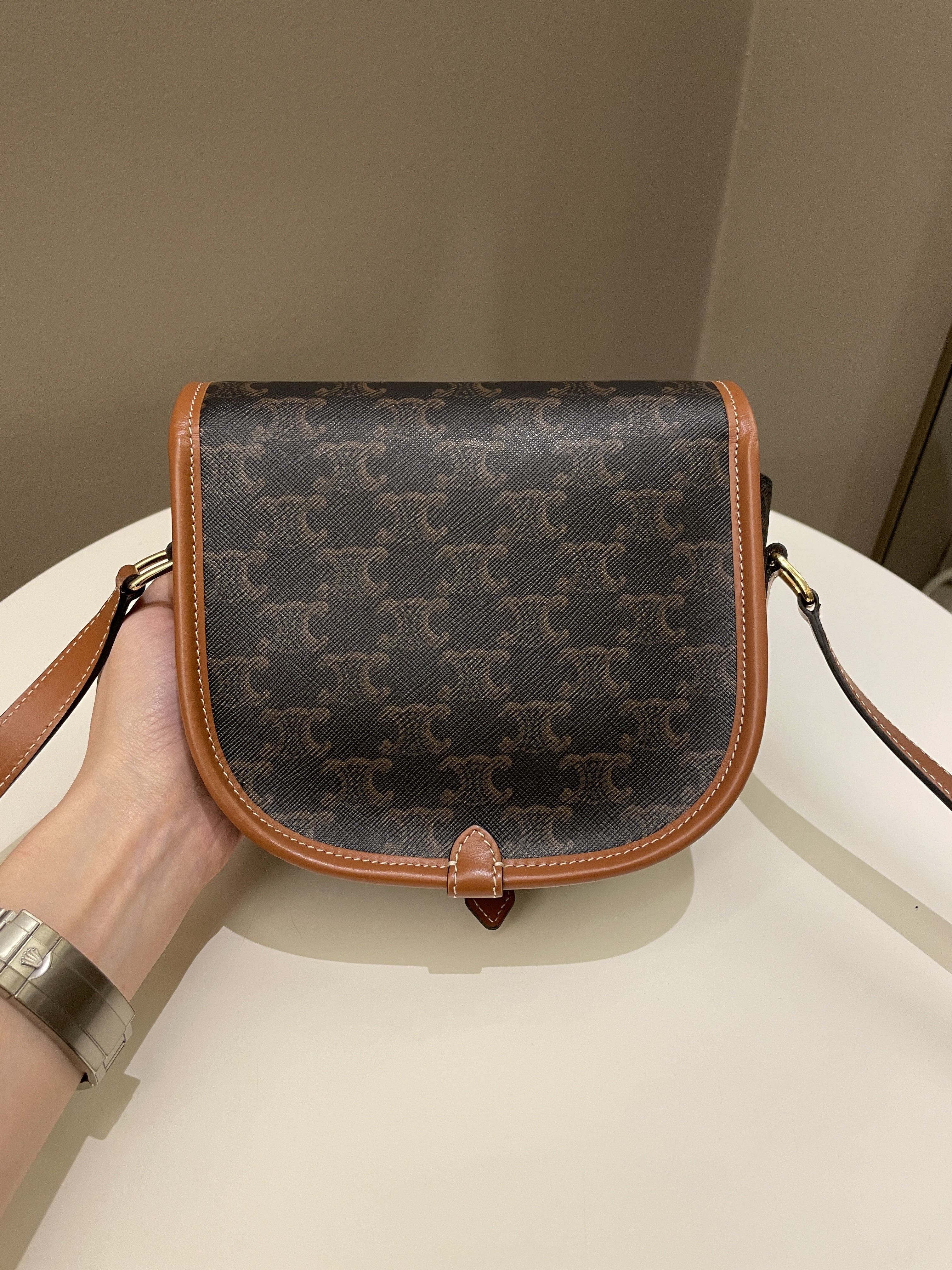 Celine Folco Medium Bag Tan Canvas/ Calfskin