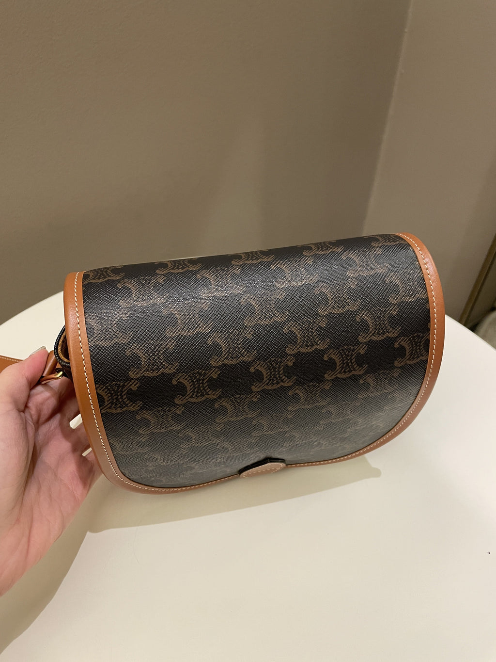 Celine Folco Medium Bag Tan Canvas/ Calfskin