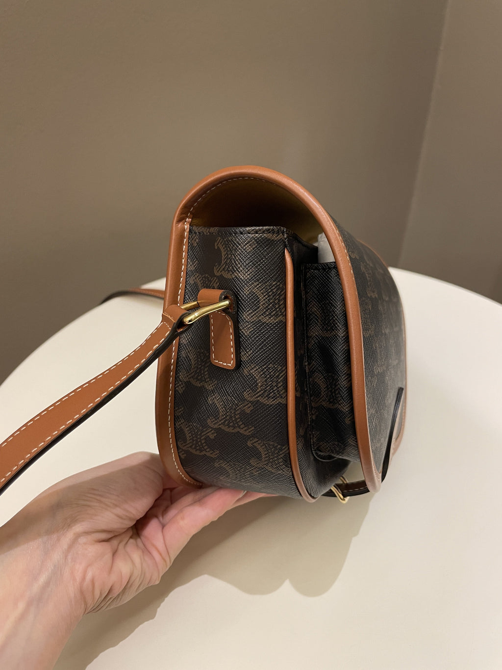 Celine Folco Medium Bag Tan Canvas/ Calfskin