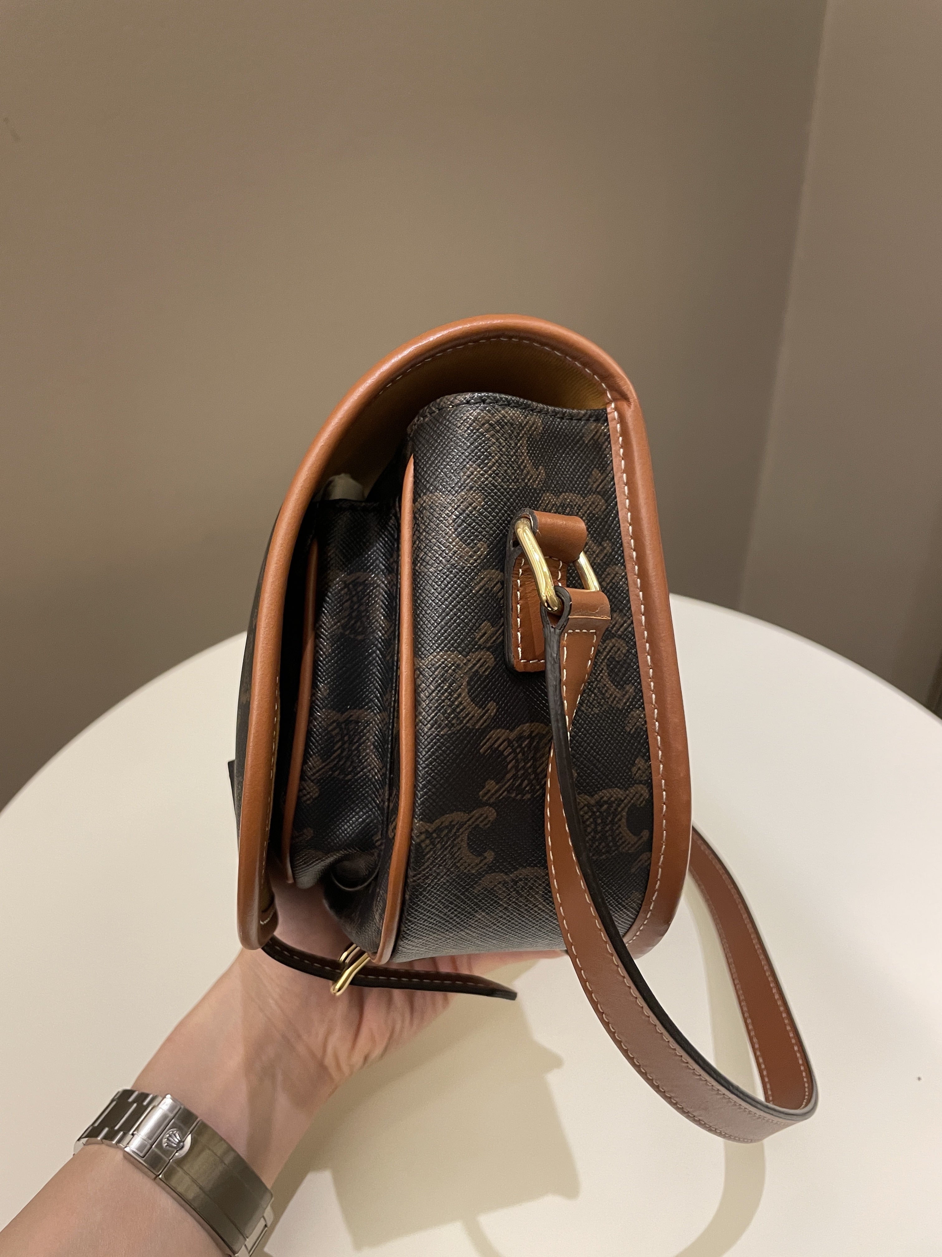 Celine Folco Medium Bag Tan Canvas/ Calfskin