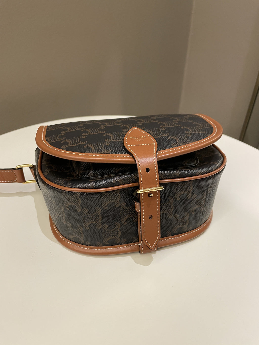 Celine Folco Medium Bag Tan Canvas/ Calfskin