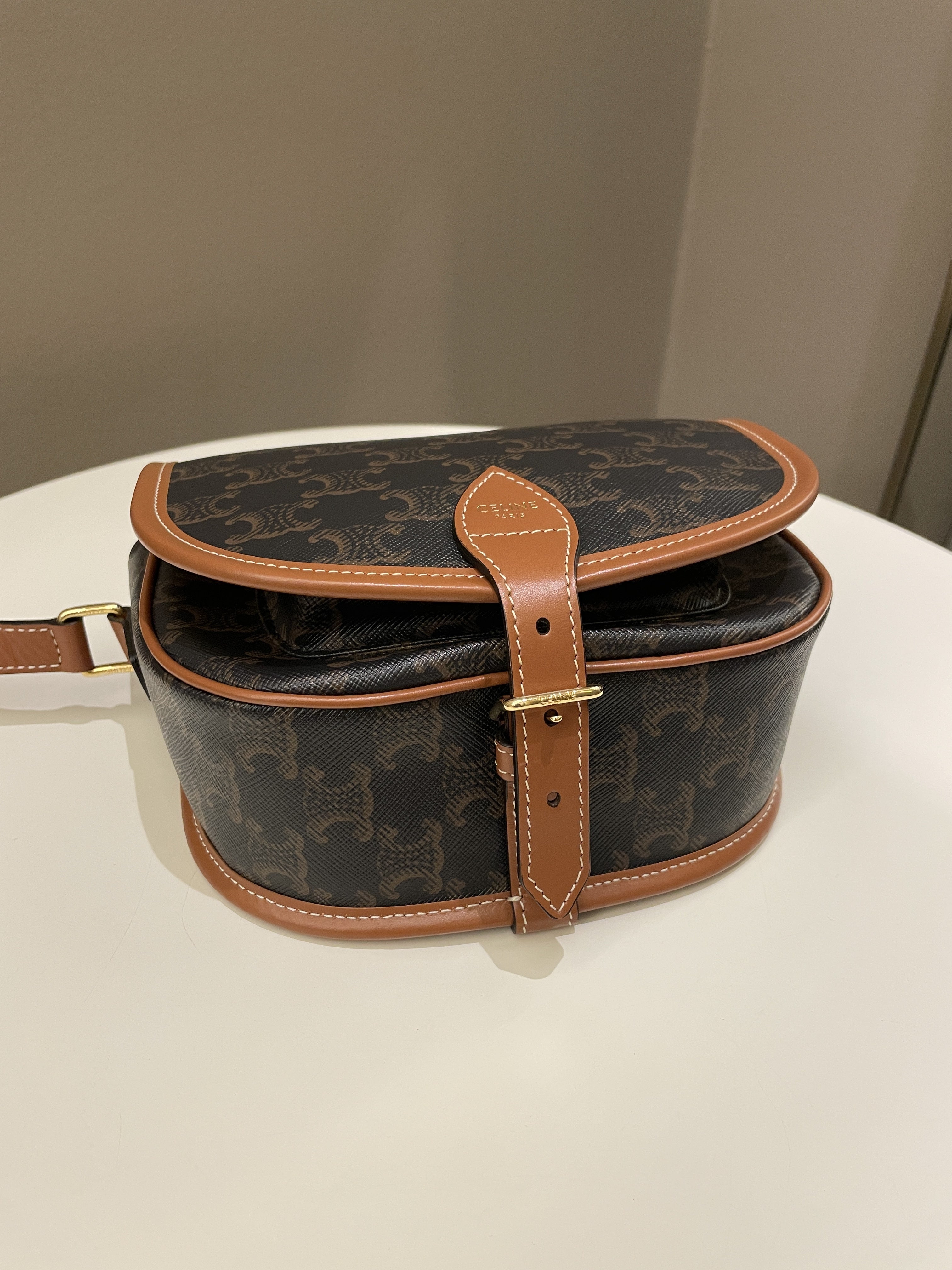 Celine Folco Medium Bag Tan Canvas/ Calfskin
