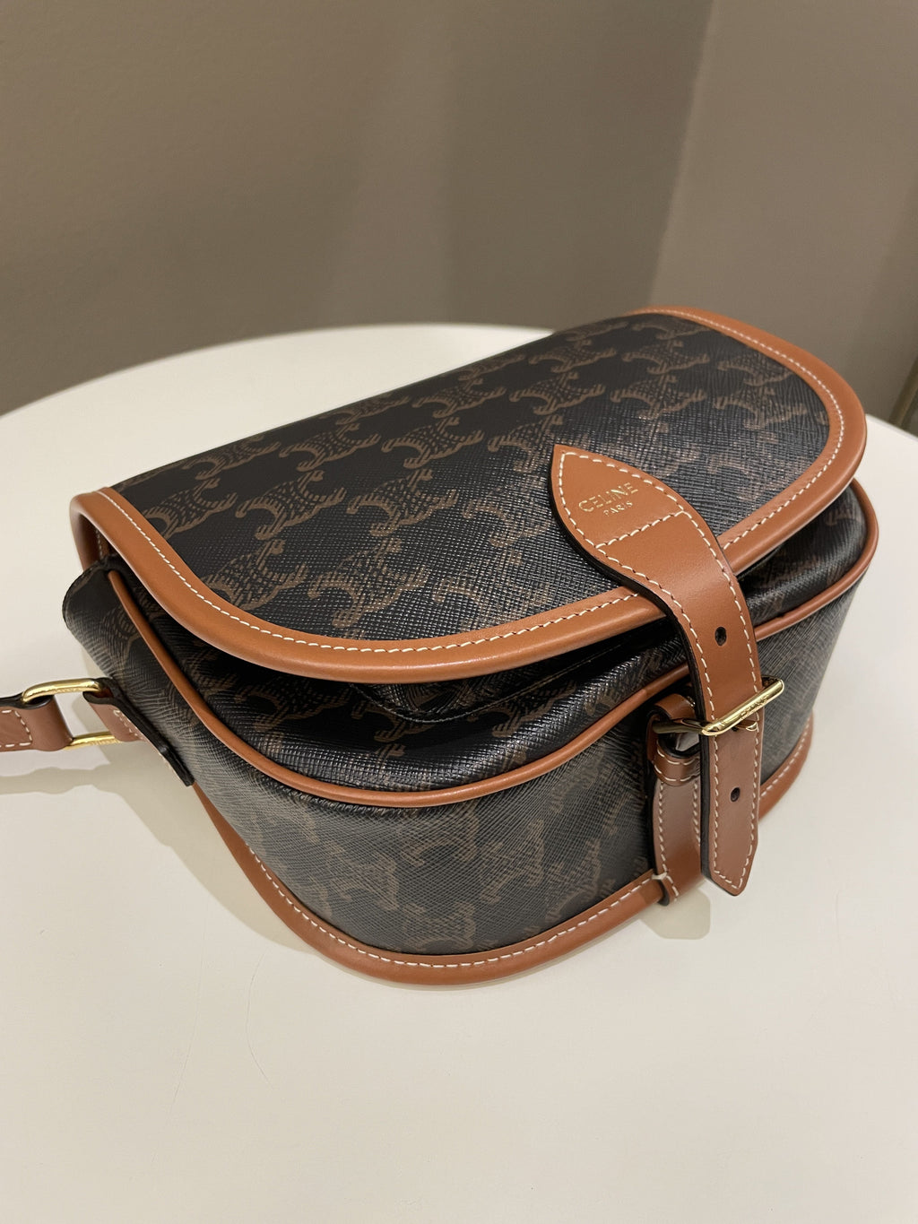 Celine Folco Medium Bag Tan Canvas/ Calfskin
