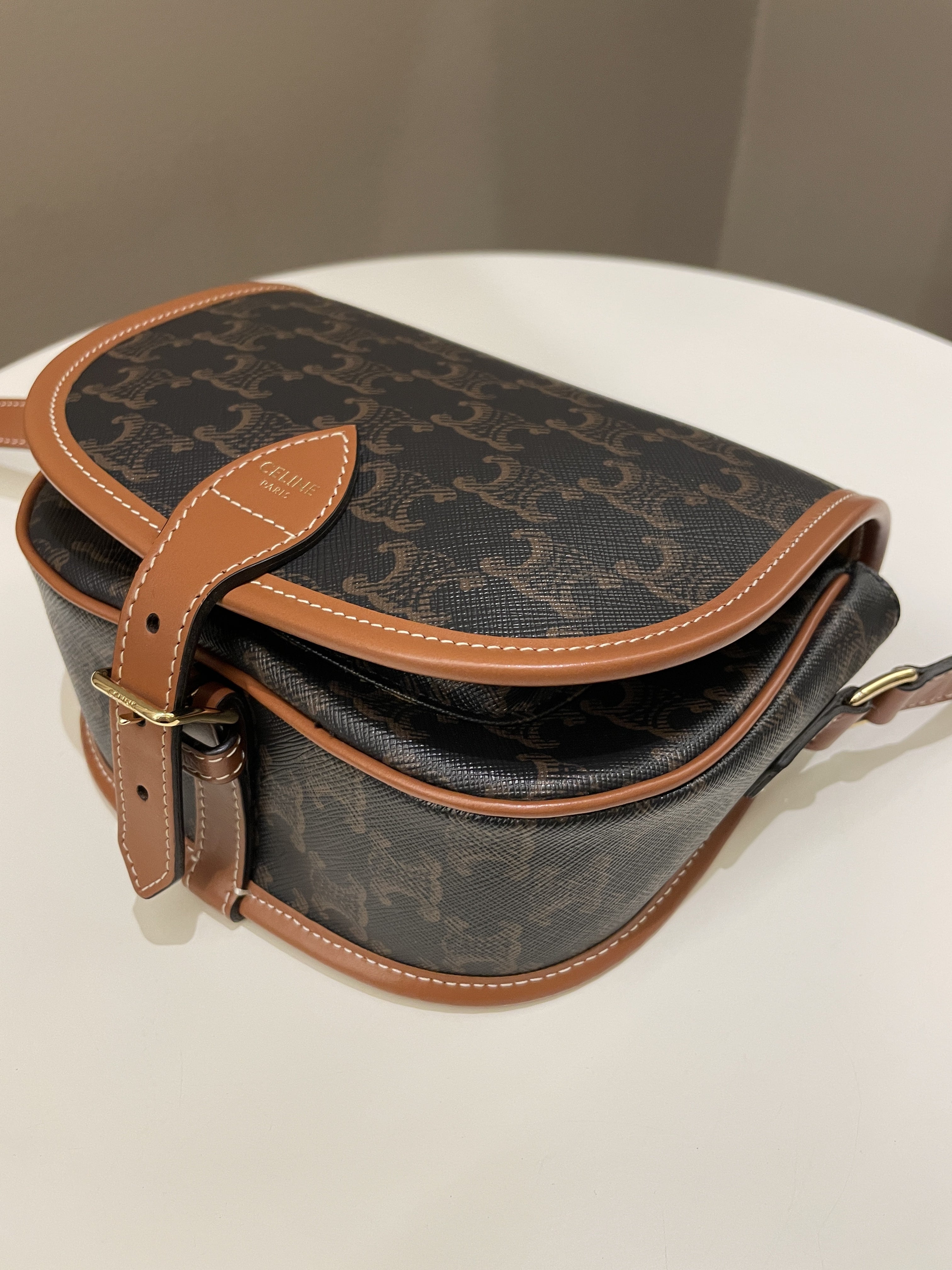 Celine Folco Medium Bag Tan Canvas/ Calfskin