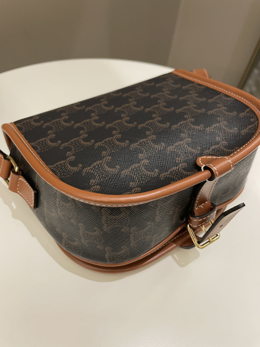 Celine Folco Medium Bag Tan Canvas/ Calfskin