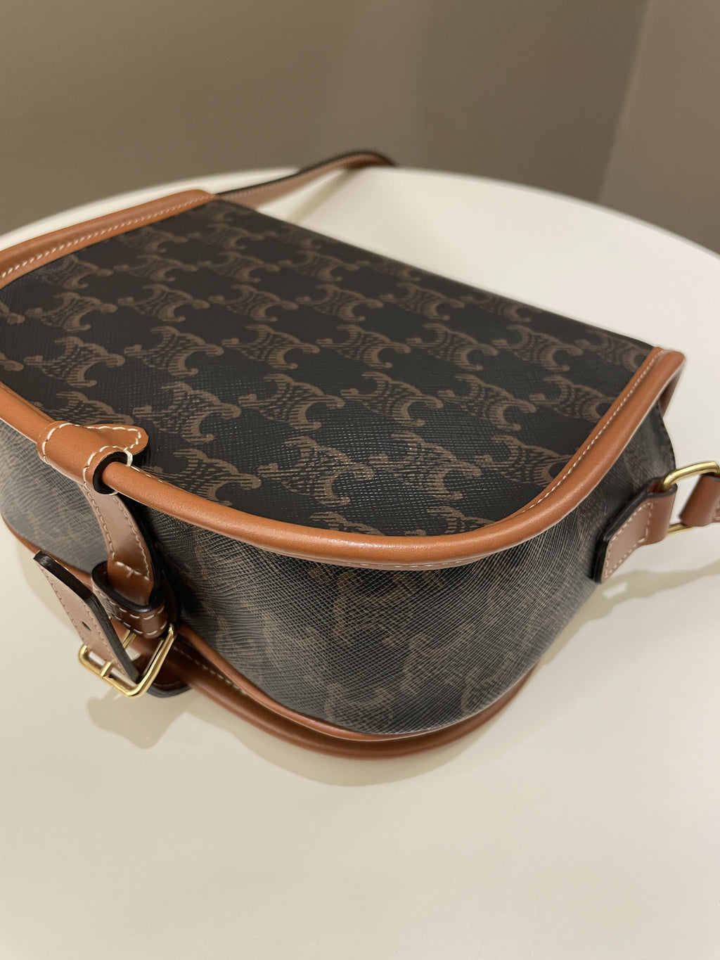 Celine Folco Medium Bag Tan Canvas/ Calfskin
