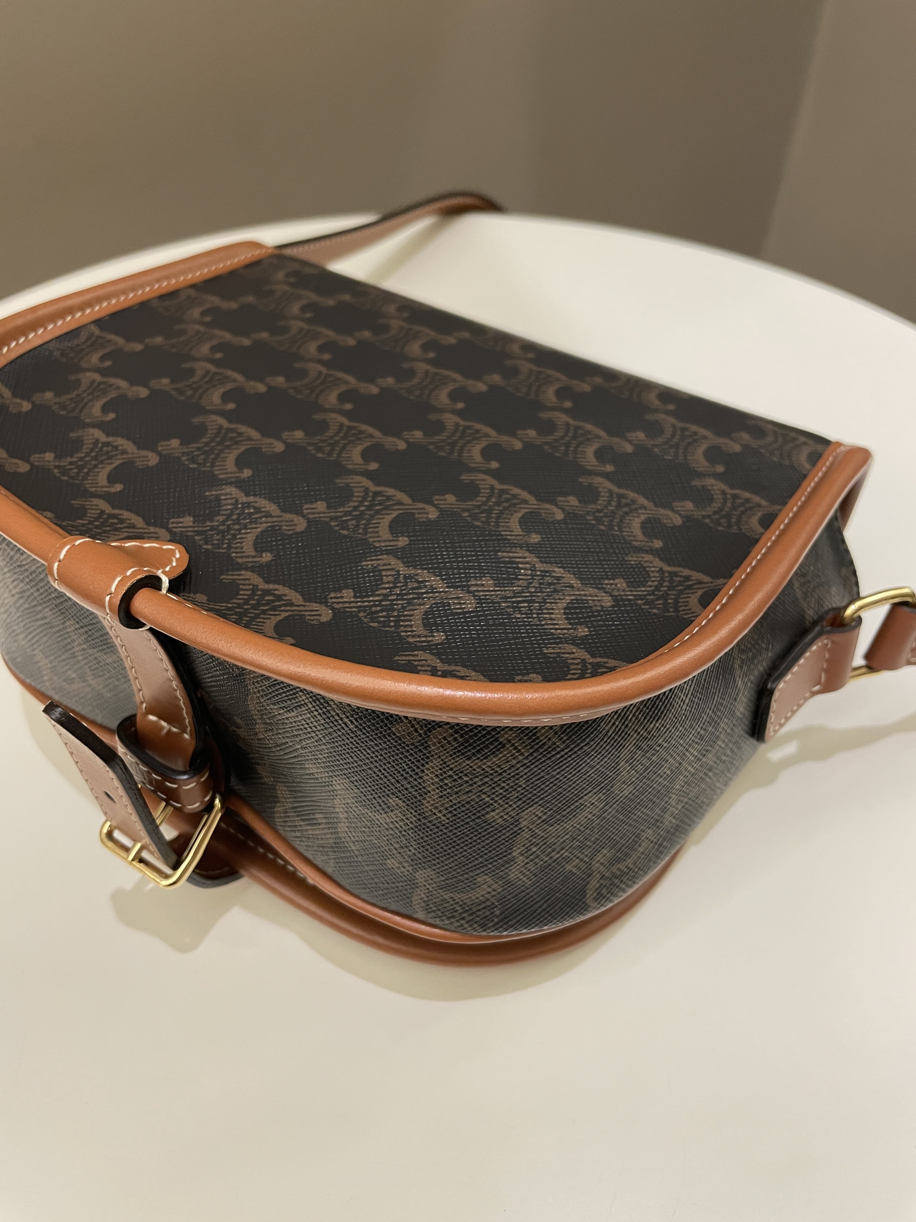 Celine Folco Medium Bag Tan Canvas/ Calfskin
