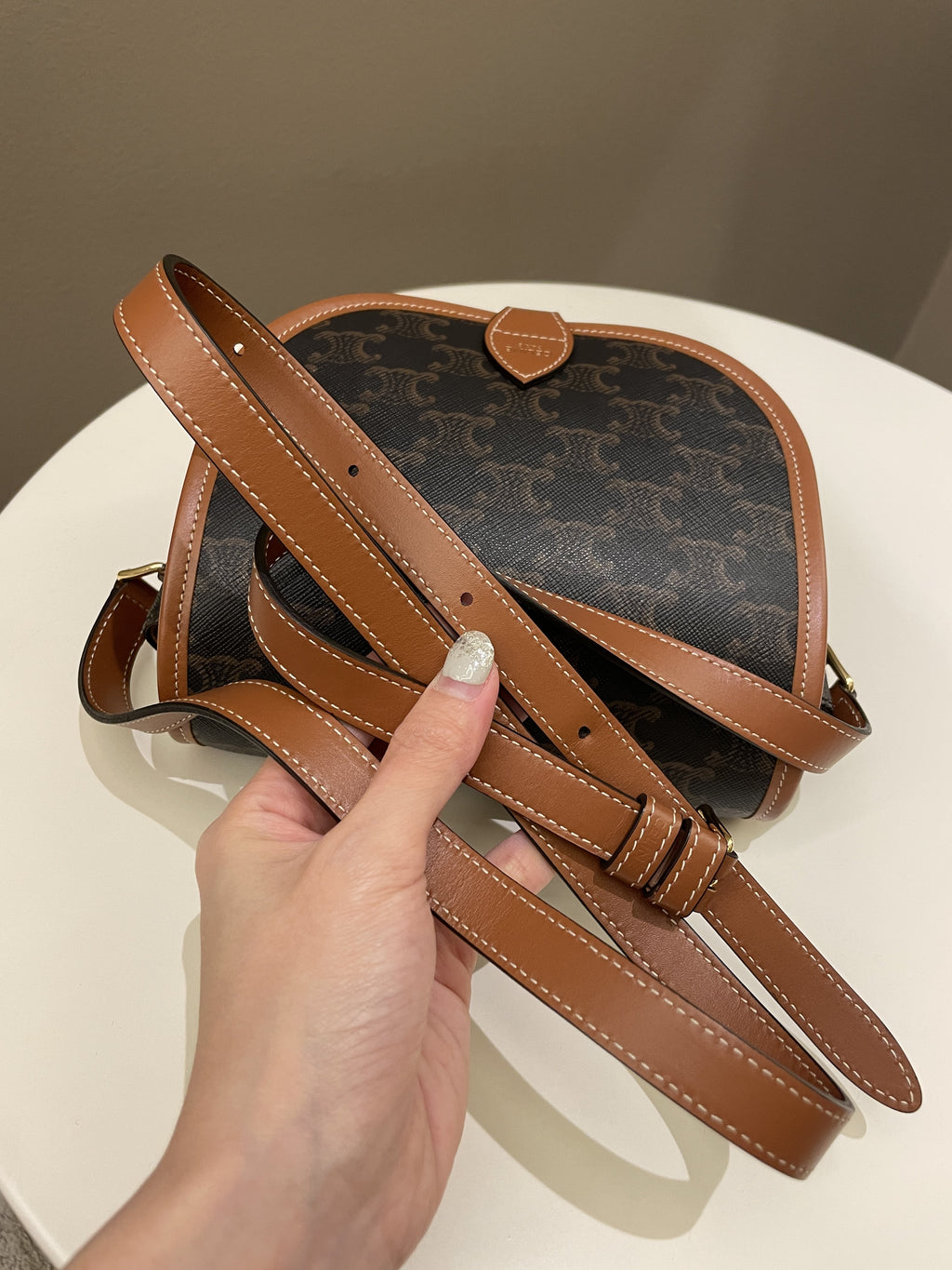 Celine Folco Medium Bag Tan Canvas/ Calfskin