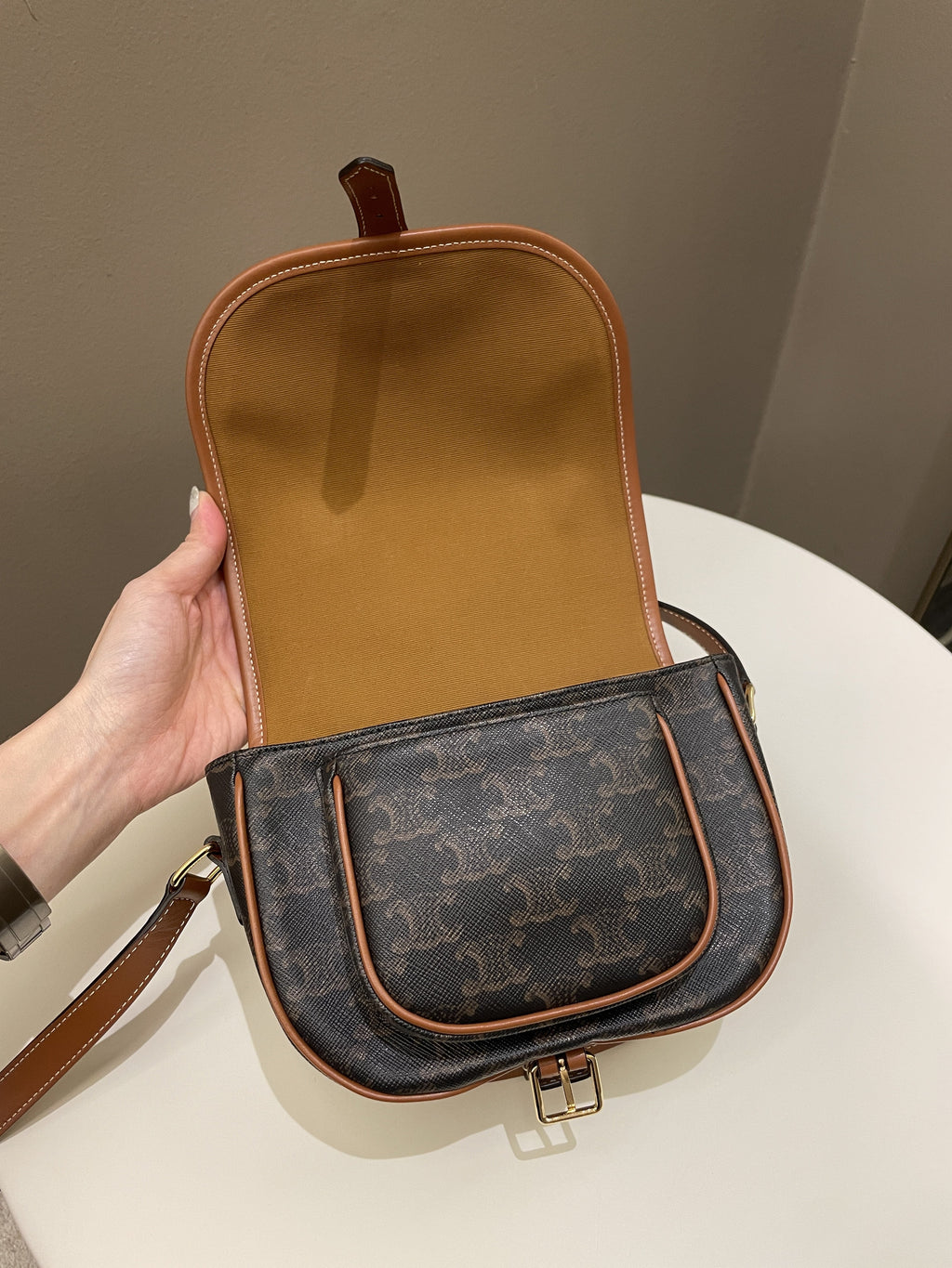 Celine Folco Medium Bag Tan Canvas/ Calfskin