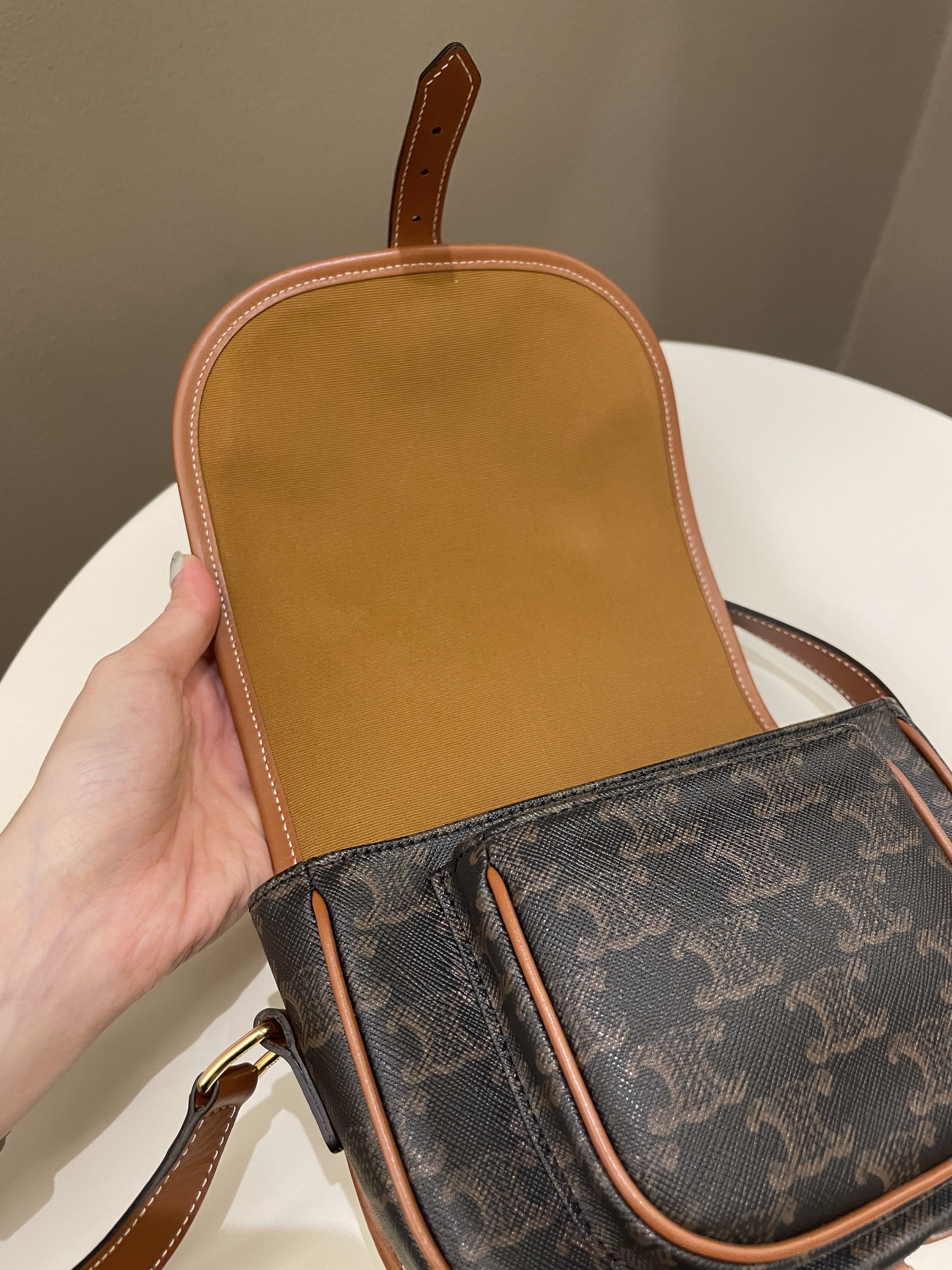 Celine Folco Medium Bag Tan Canvas/ Calfskin