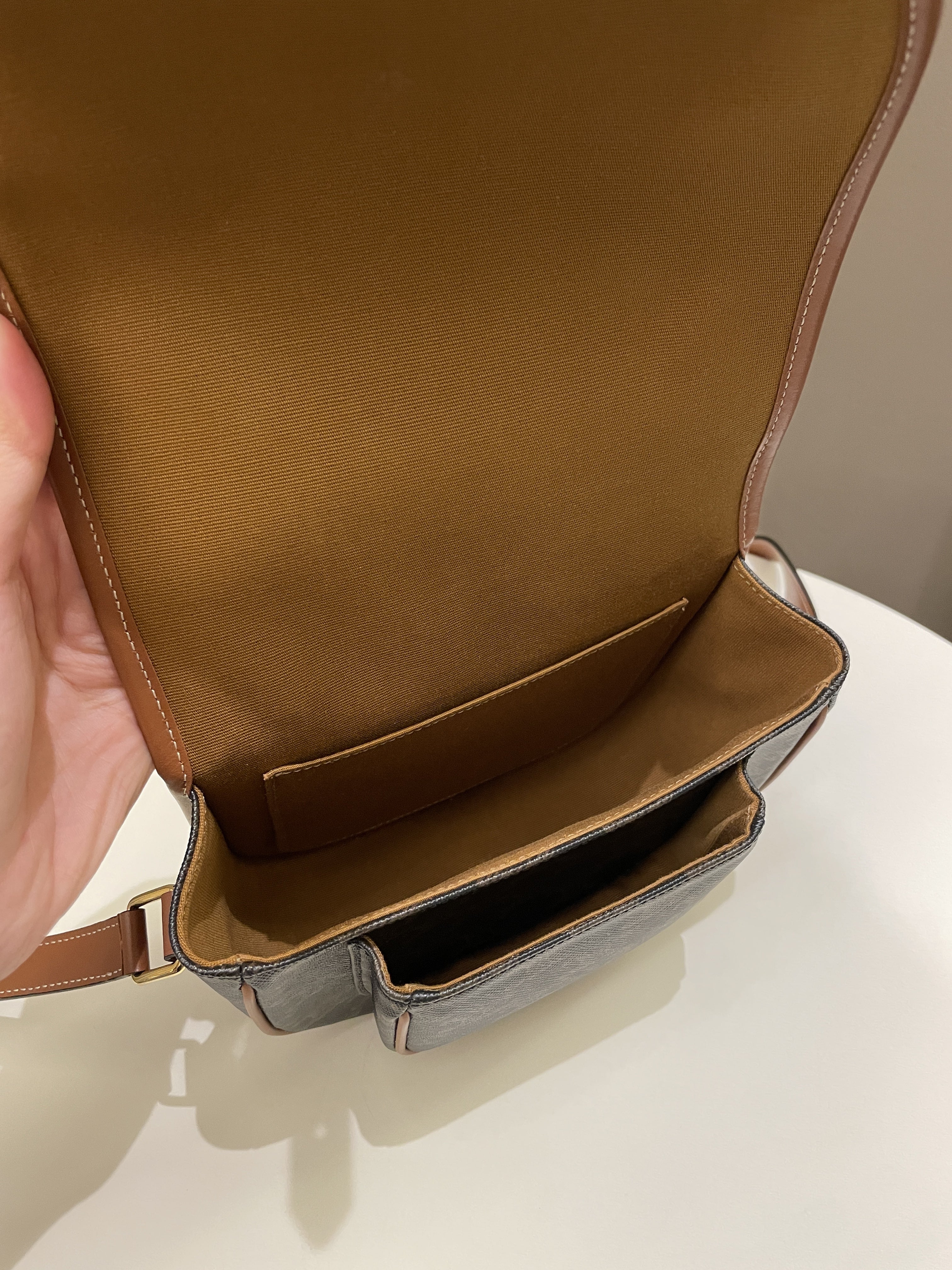 Celine Folco Medium Bag Tan Canvas/ Calfskin
