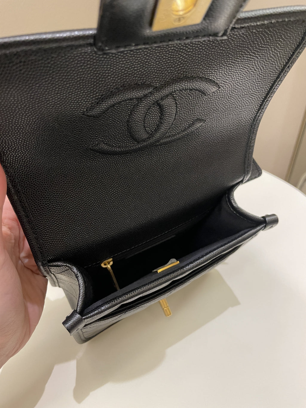 Chanel 22K Top Handle Flap Black Caviar