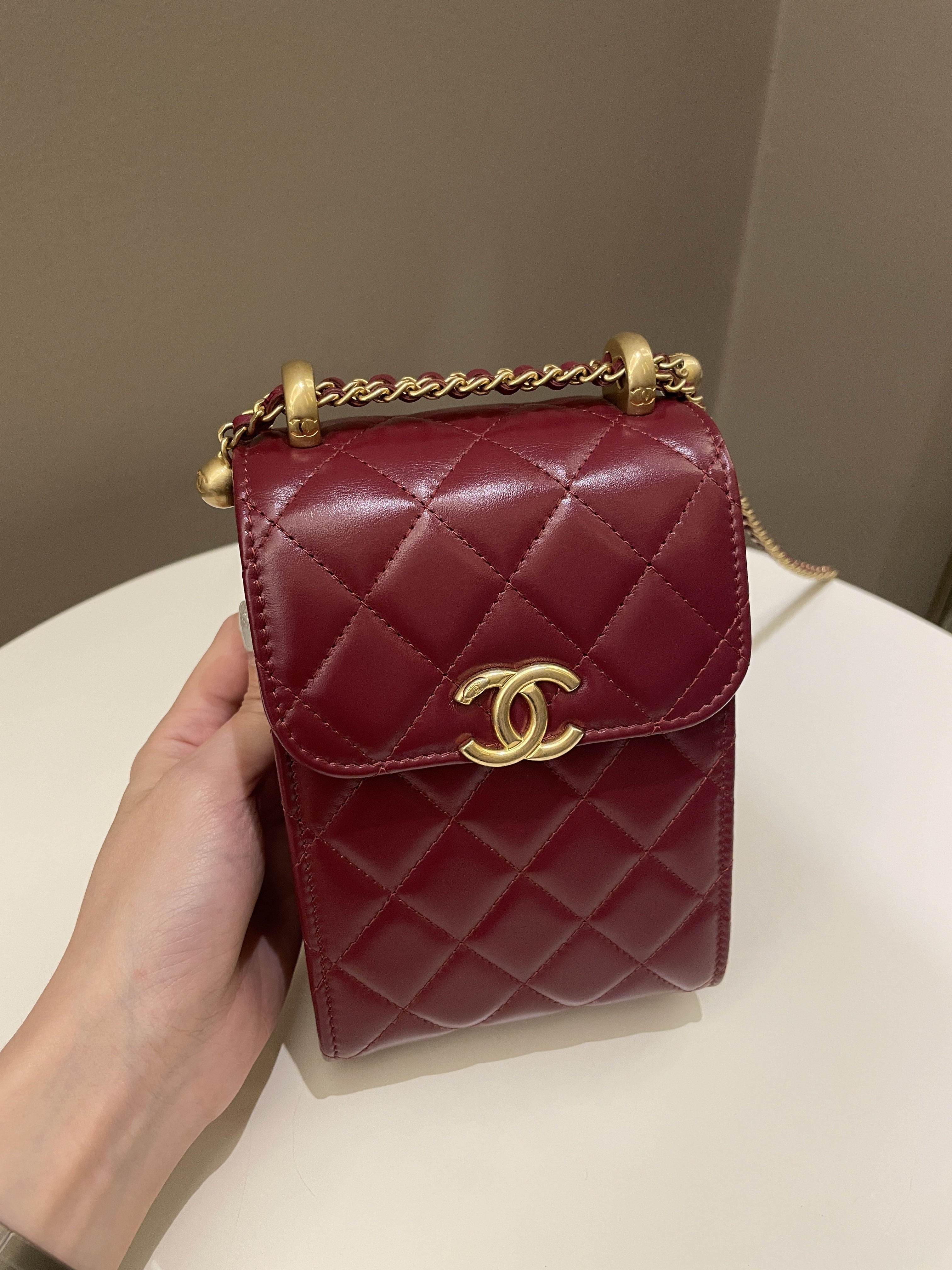 Chanel Quilted Perfect Fit Phone Holder  Burgundy Calfskin