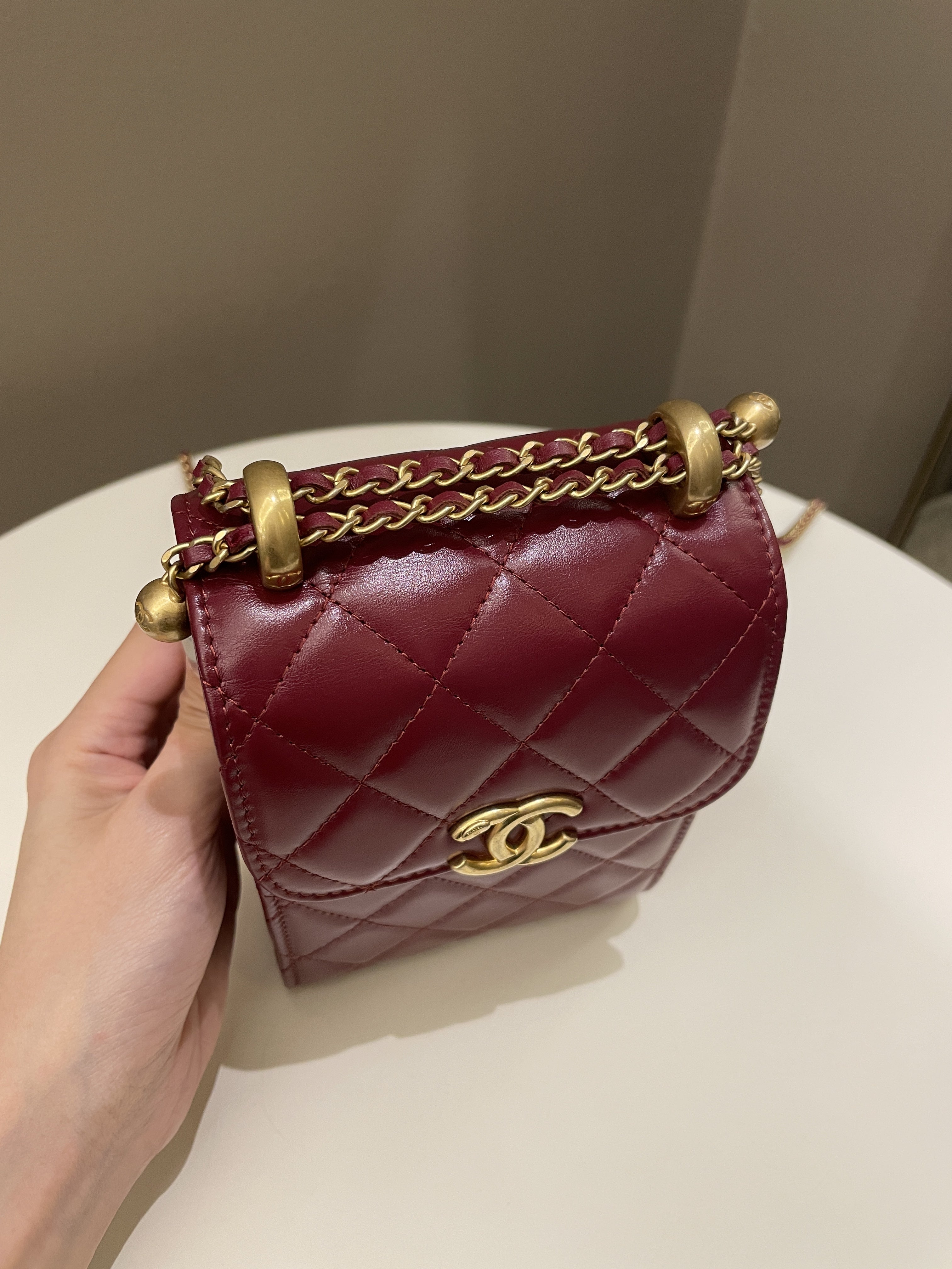 Chanel Quilted Perfect Fit Phone Holder  Burgundy Calfskin