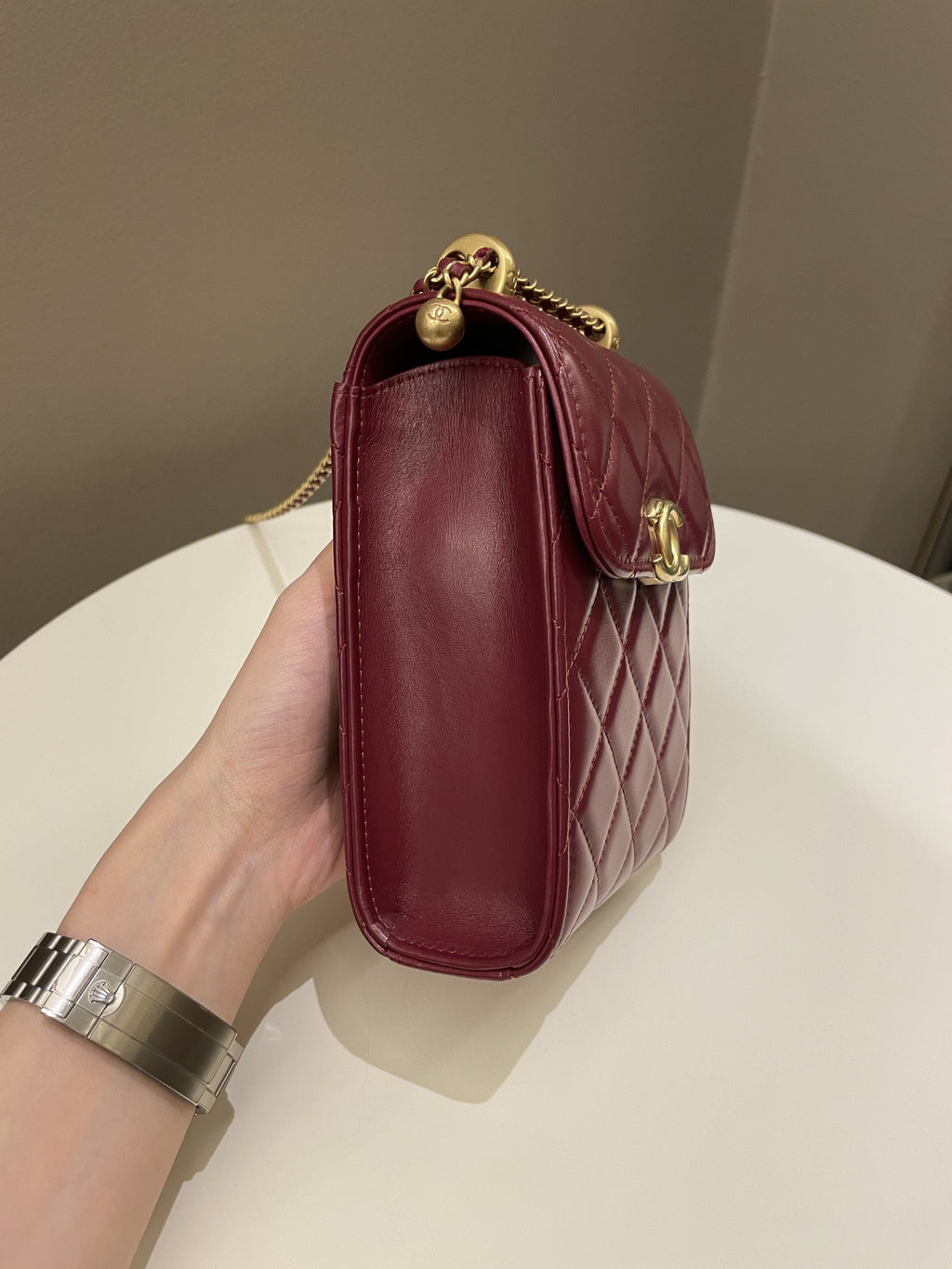 Chanel Quilted Perfect Fit Phone Holder  Burgundy Calfskin