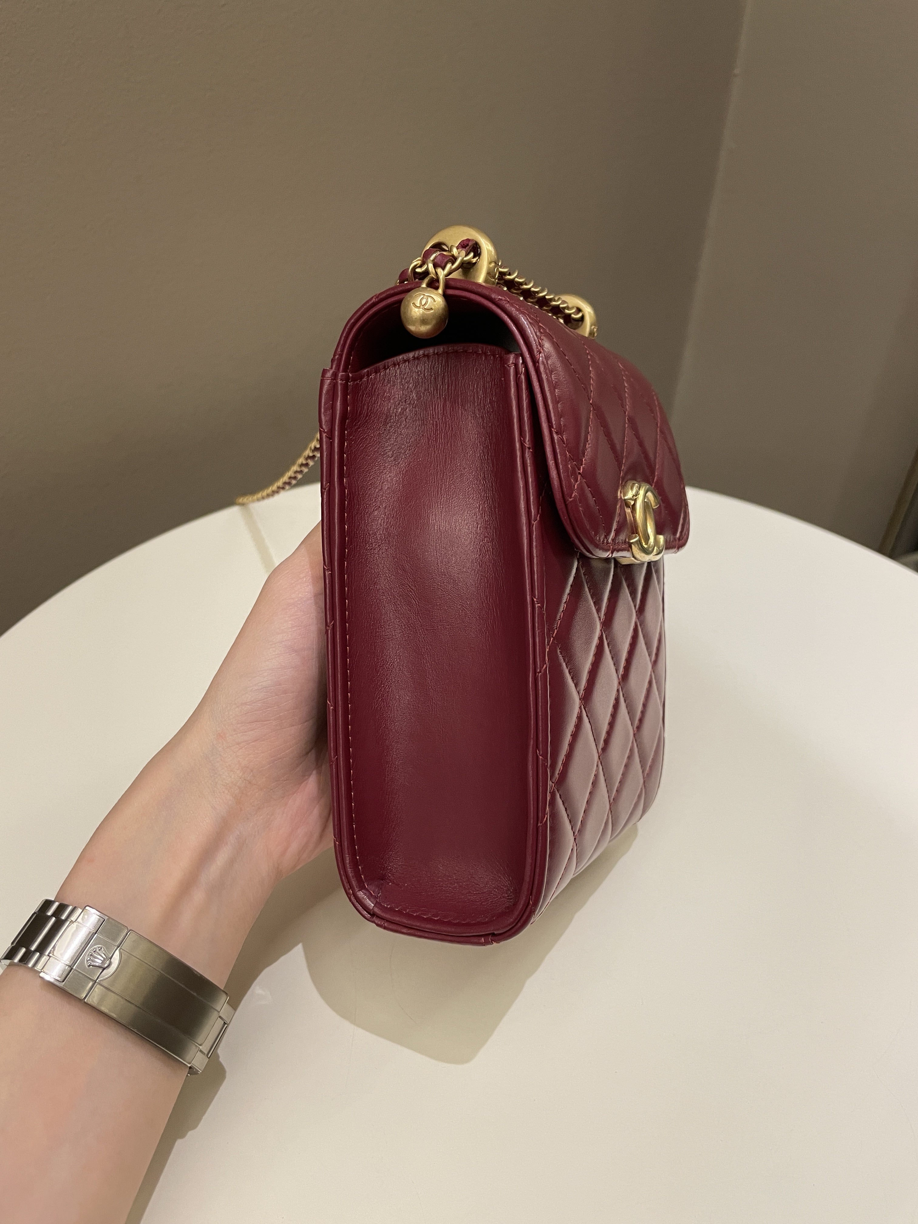 Chanel Quilted Perfect Fit Phone Holder  Burgundy Calfskin