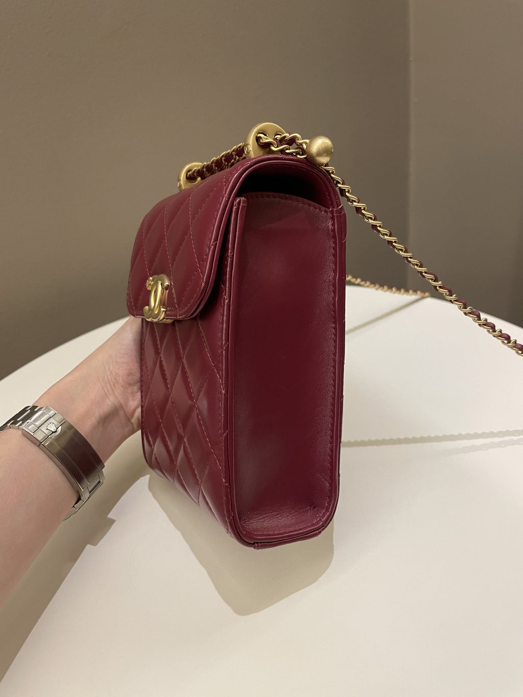 Chanel Quilted Perfect Fit Phone Holder  Burgundy Calfskin