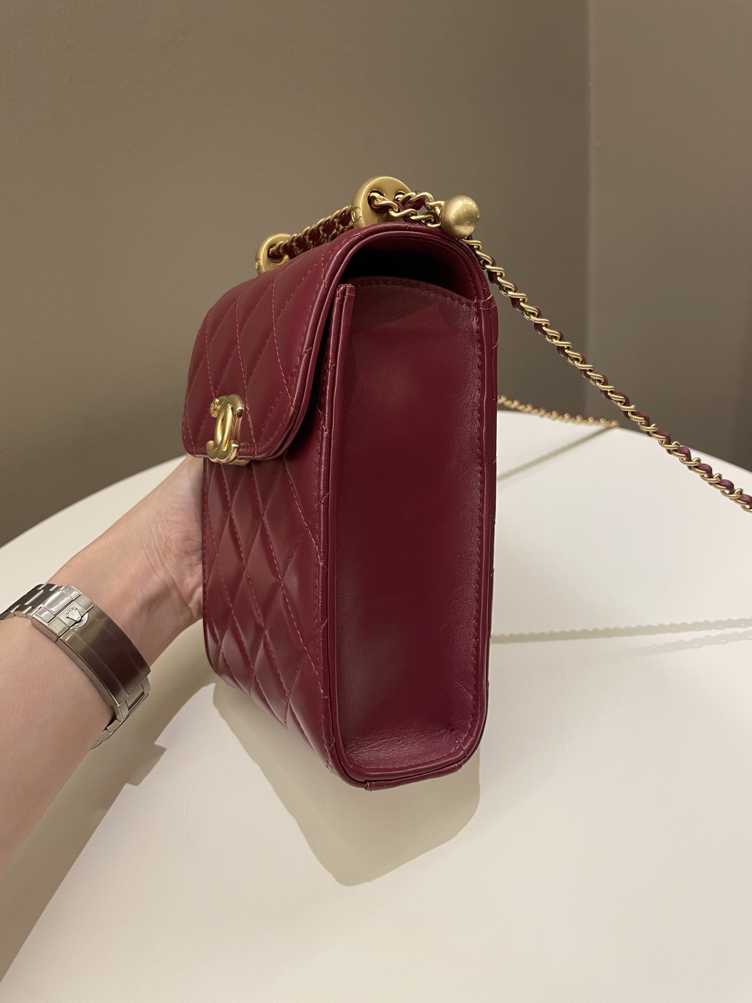 Chanel Quilted Perfect Fit Phone Holder  Burgundy Calfskin