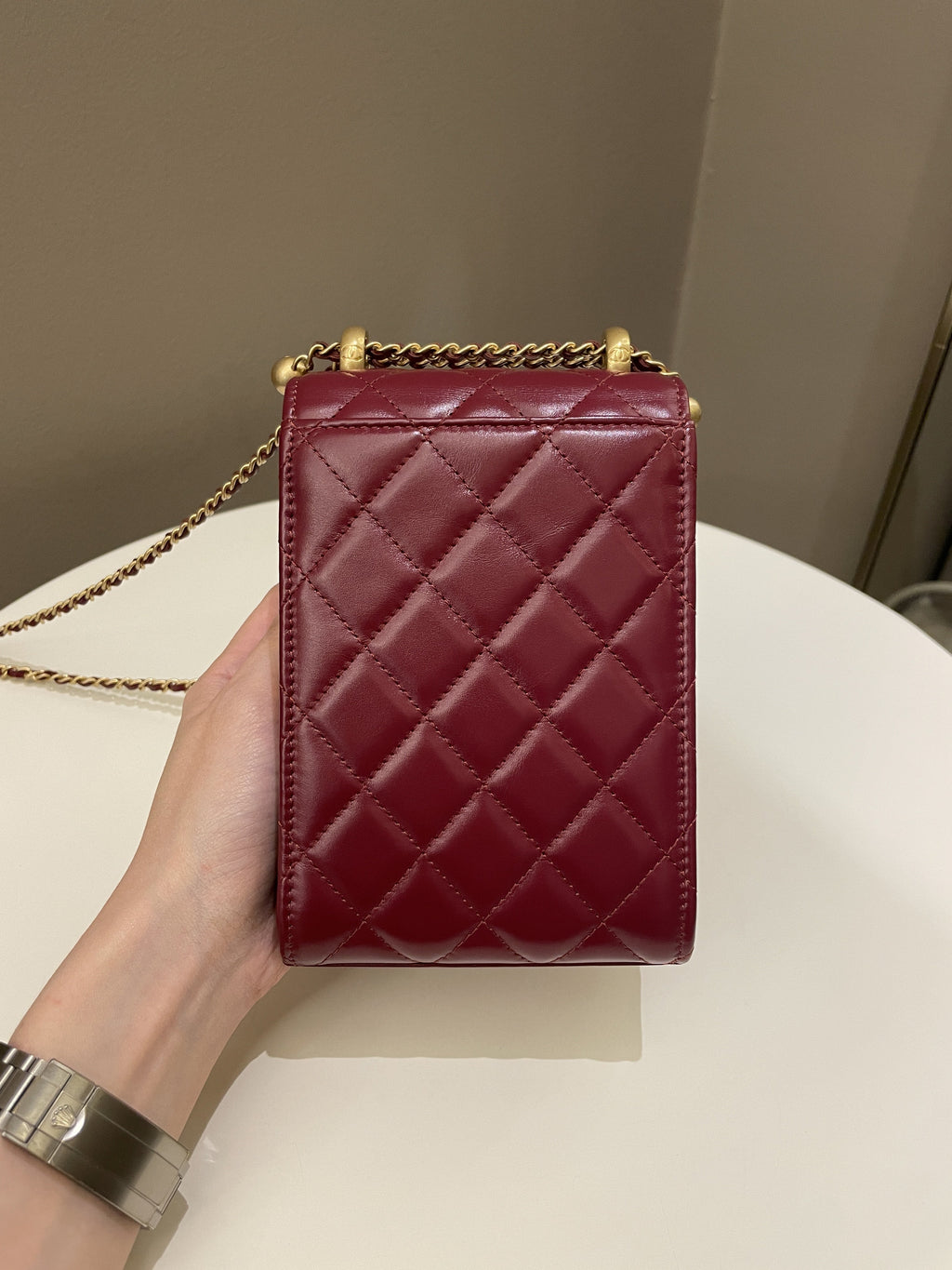 Chanel Quilted Perfect Fit Phone Holder  Burgundy Calfskin