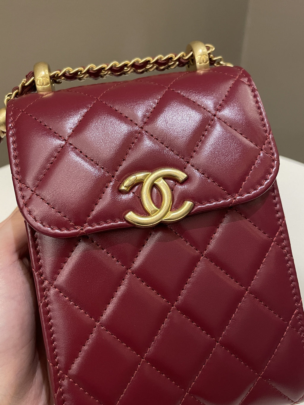 Chanel Quilted Perfect Fit Phone Holder  Burgundy Calfskin