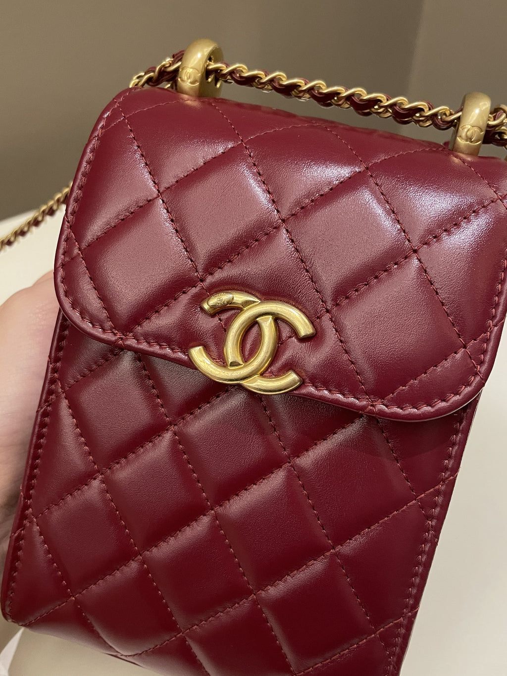 Chanel Quilted Perfect Fit Phone Holder  Burgundy Calfskin