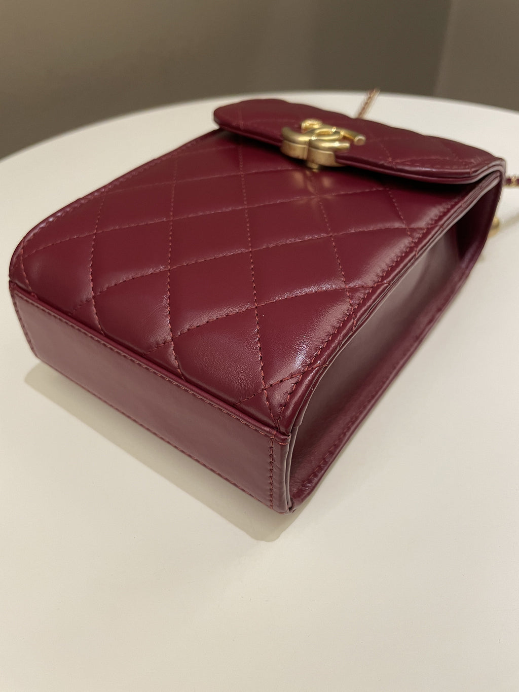 Chanel Quilted Perfect Fit Phone Holder  Burgundy Calfskin