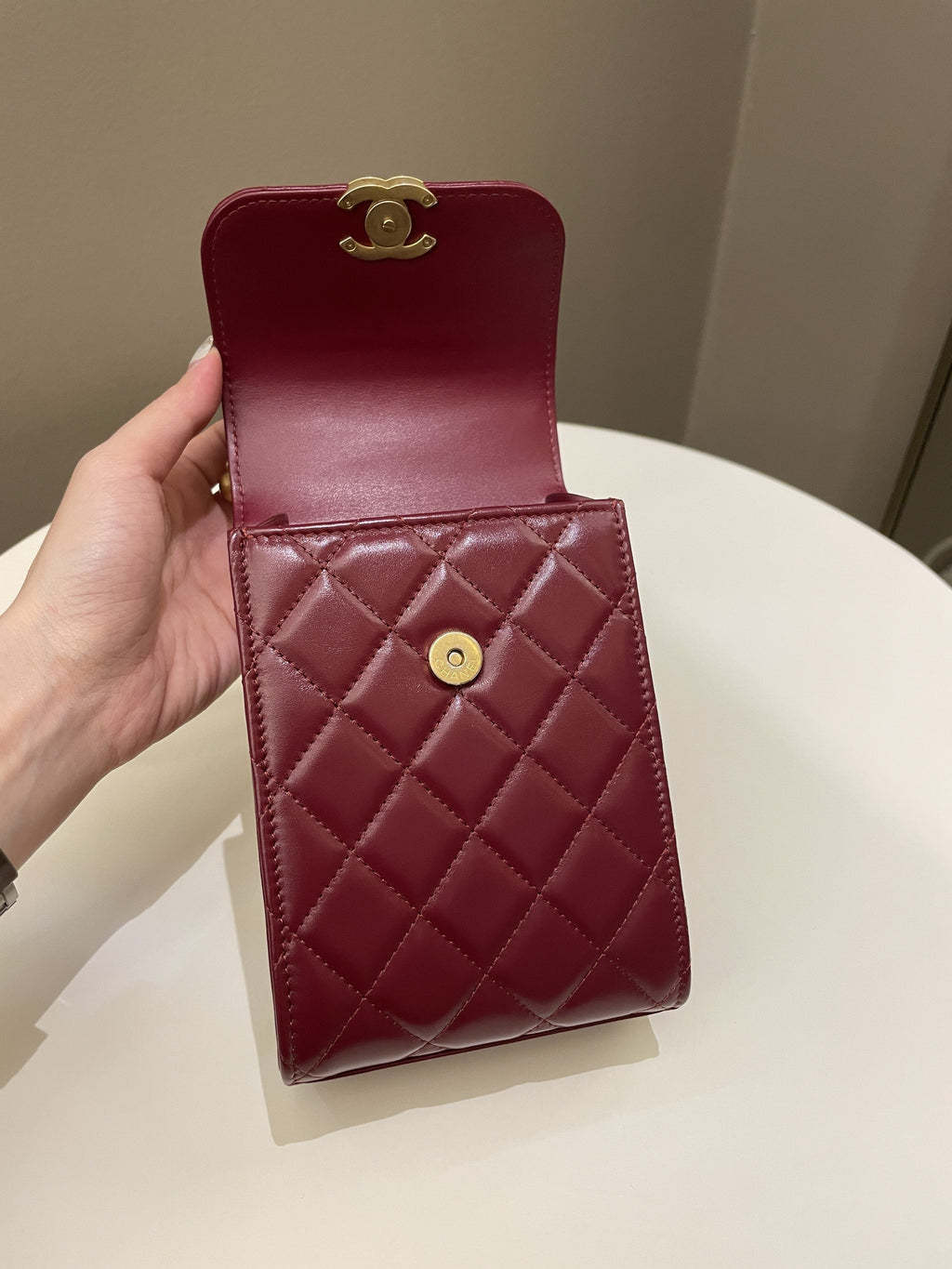 Chanel Quilted Perfect Fit Phone Holder  Burgundy Calfskin