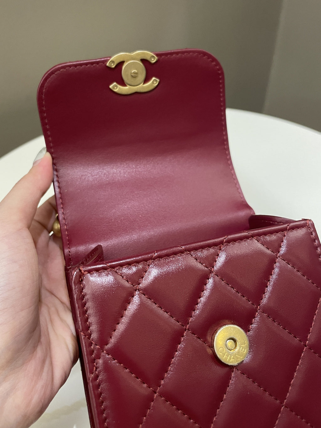Chanel Quilted Perfect Fit Phone Holder  Burgundy Calfskin