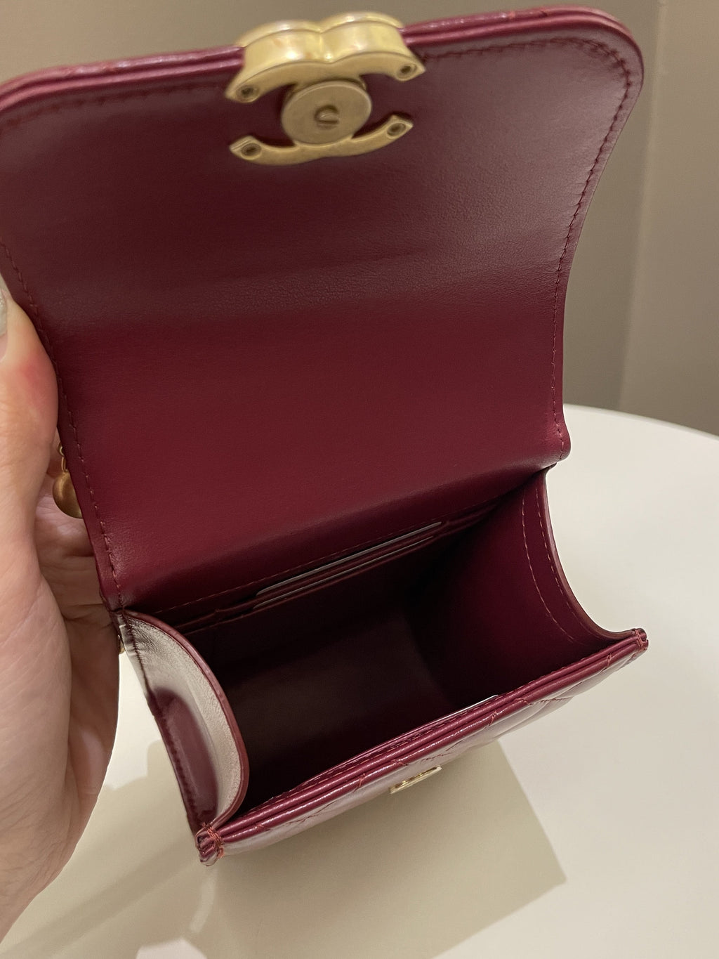Chanel Quilted Perfect Fit Phone Holder  Burgundy Calfskin